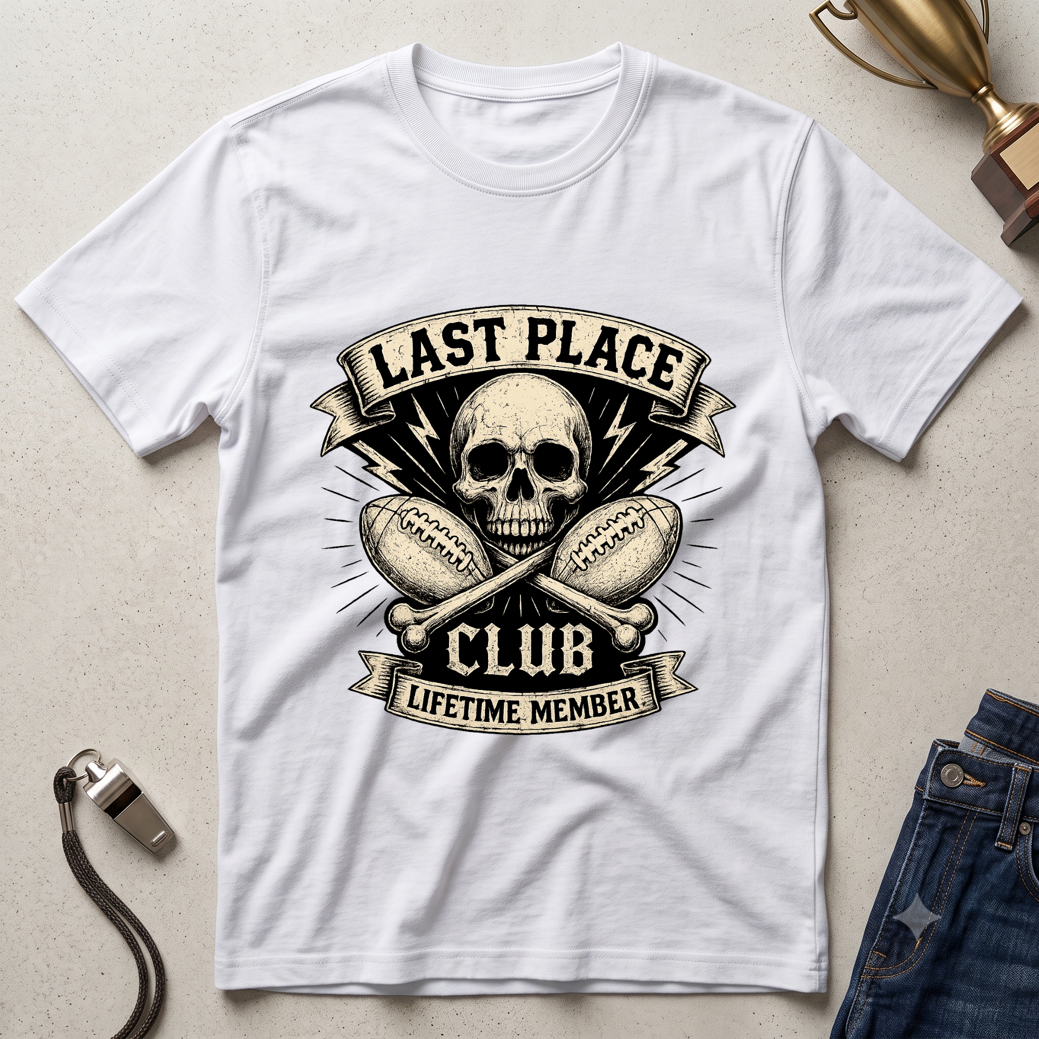 Last Place Club Skull T-Shirt — Funny Retro Sports Loser Graphic Tee