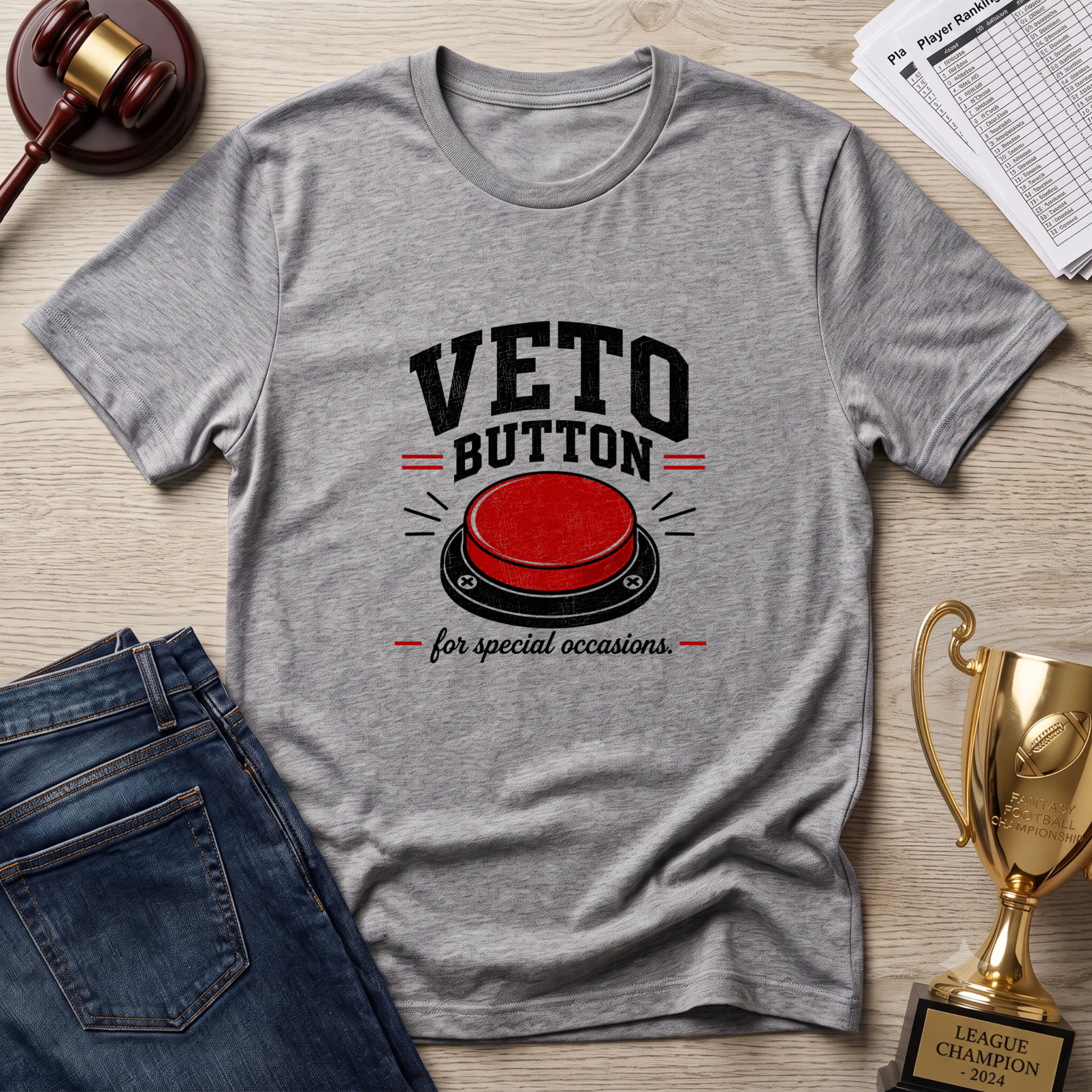 Veto Button T-Shirt — Funny Fantasy Football Tee