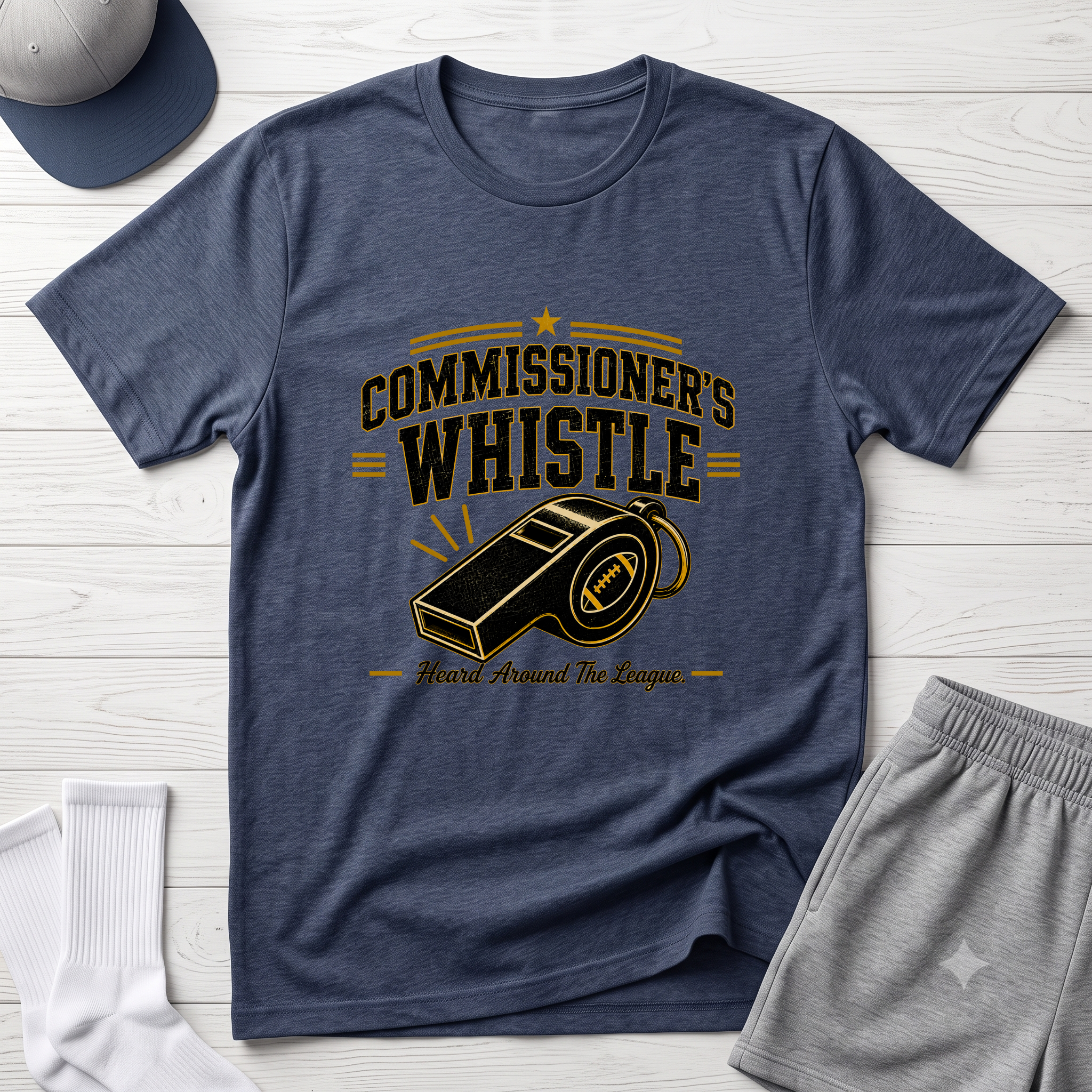Commissioner's Whistle Fantasy Football T-Shirt — Vintage Referee Sports Tee