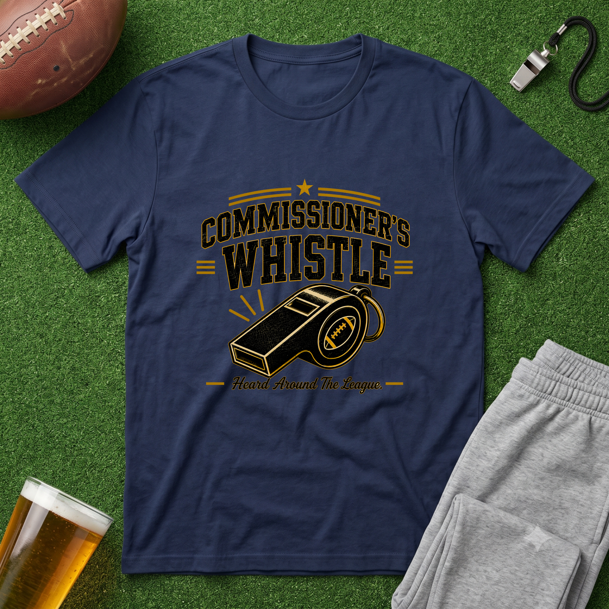 Commissioner's Whistle Fantasy Football T-Shirt — Vintage Referee Sports Tee