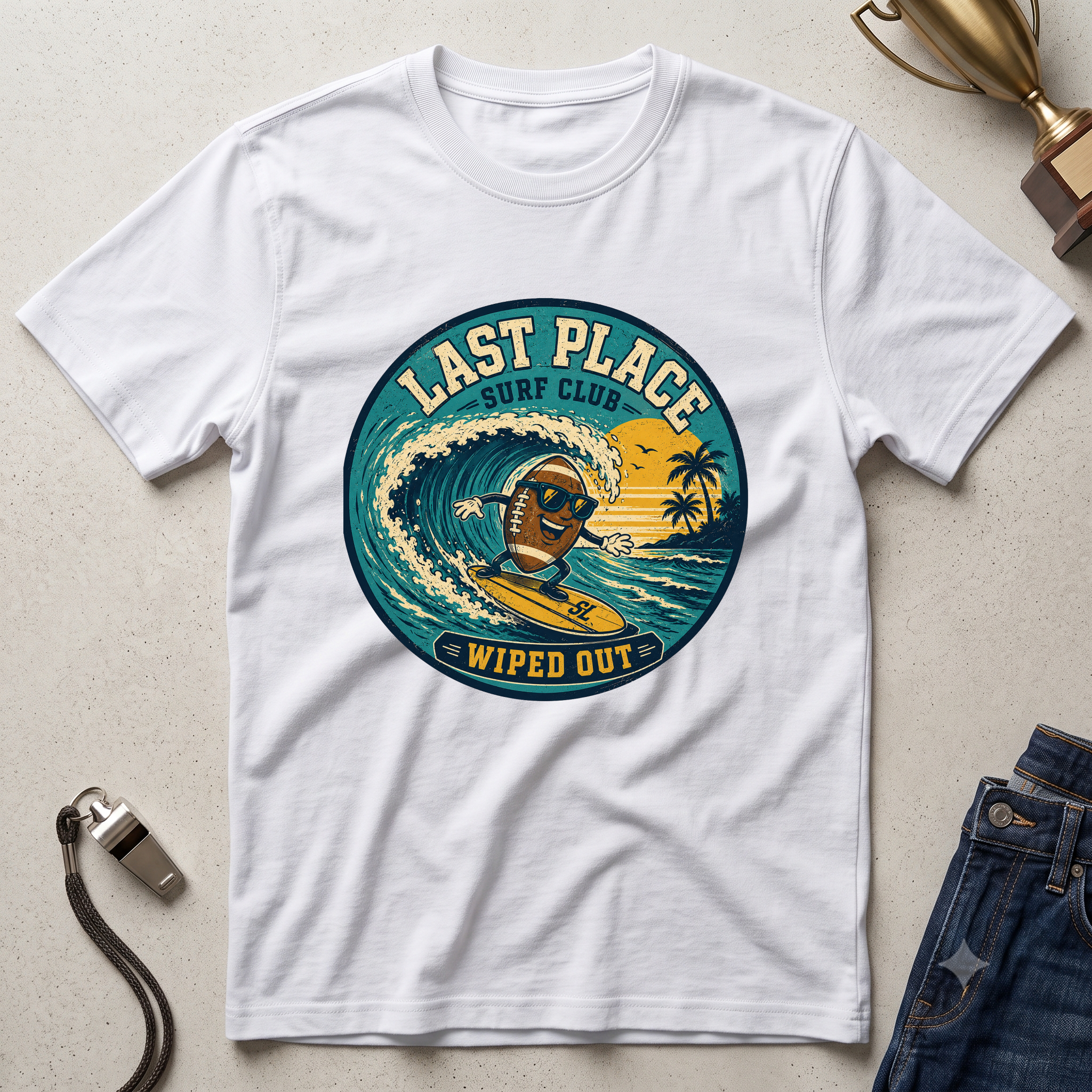 Last Place Surf Club Fantasy Football T-Shirt — Retro Wiped Out Surfing Graphic Tee
