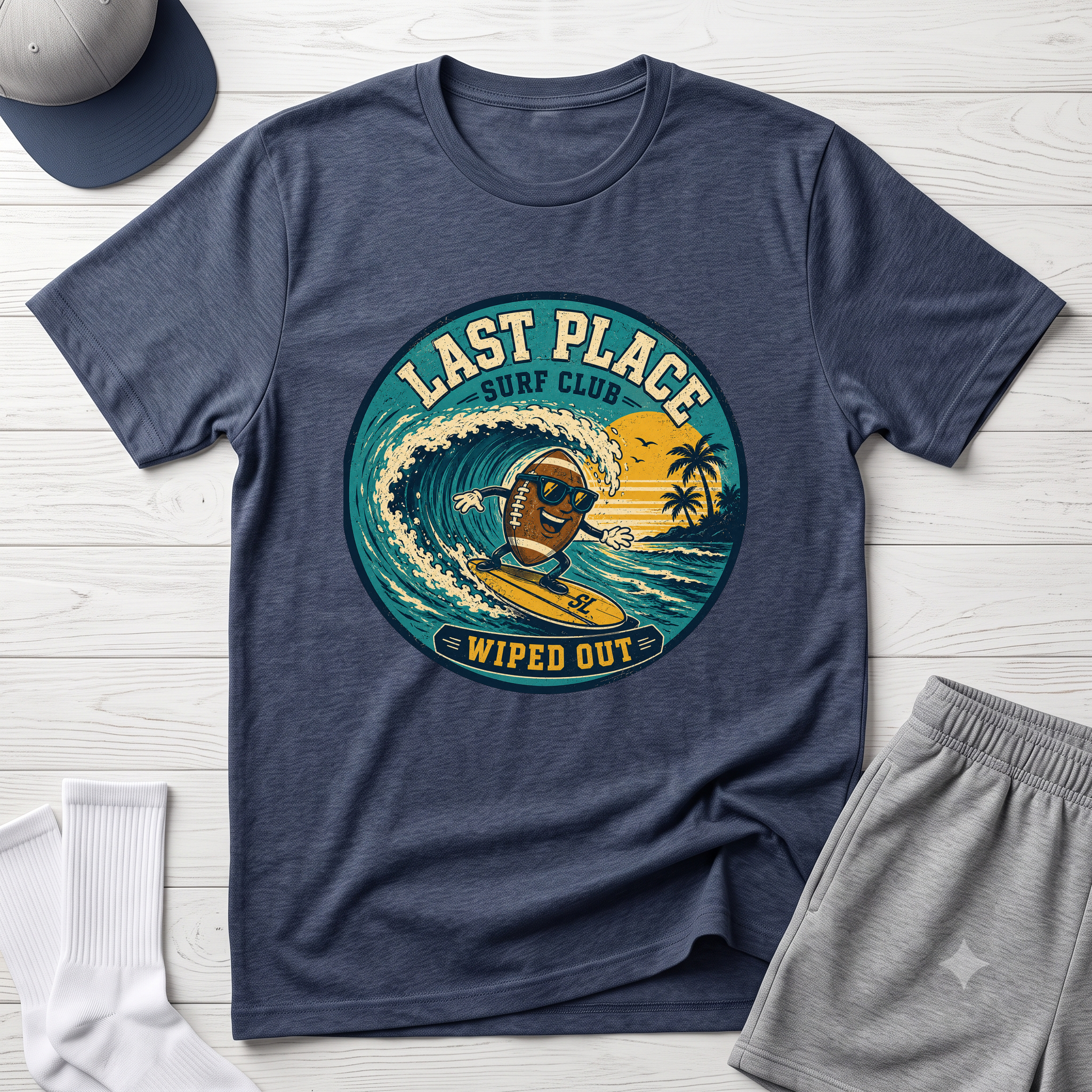 Last Place Surf Club Fantasy Football T-Shirt — Retro Wiped Out Surfing Graphic Tee