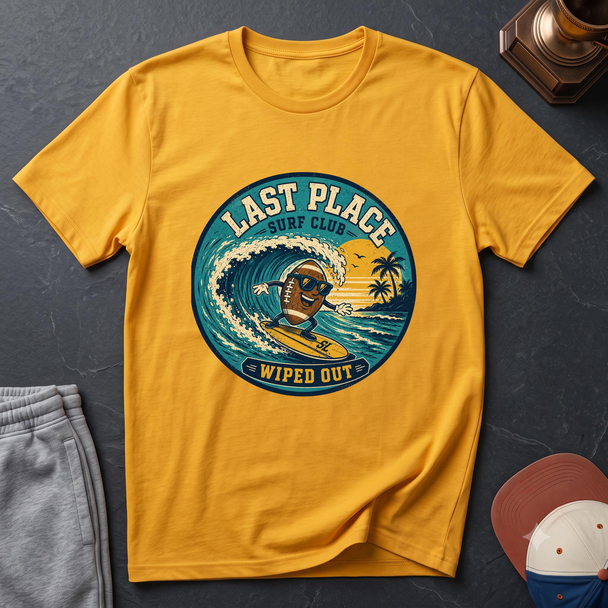Last Place Surf Club Fantasy Football T-Shirt — Retro Wiped Out Surfing Graphic Tee