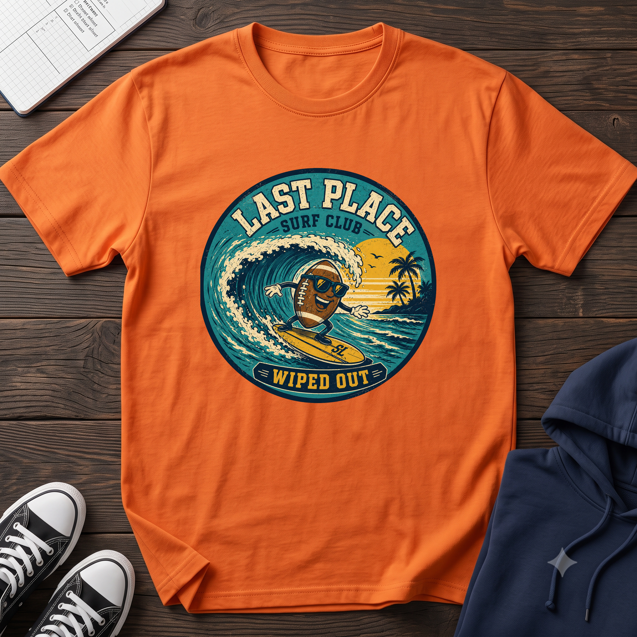 Last Place Surf Club Fantasy Football T-Shirt — Retro Wiped Out Surfing Graphic Tee