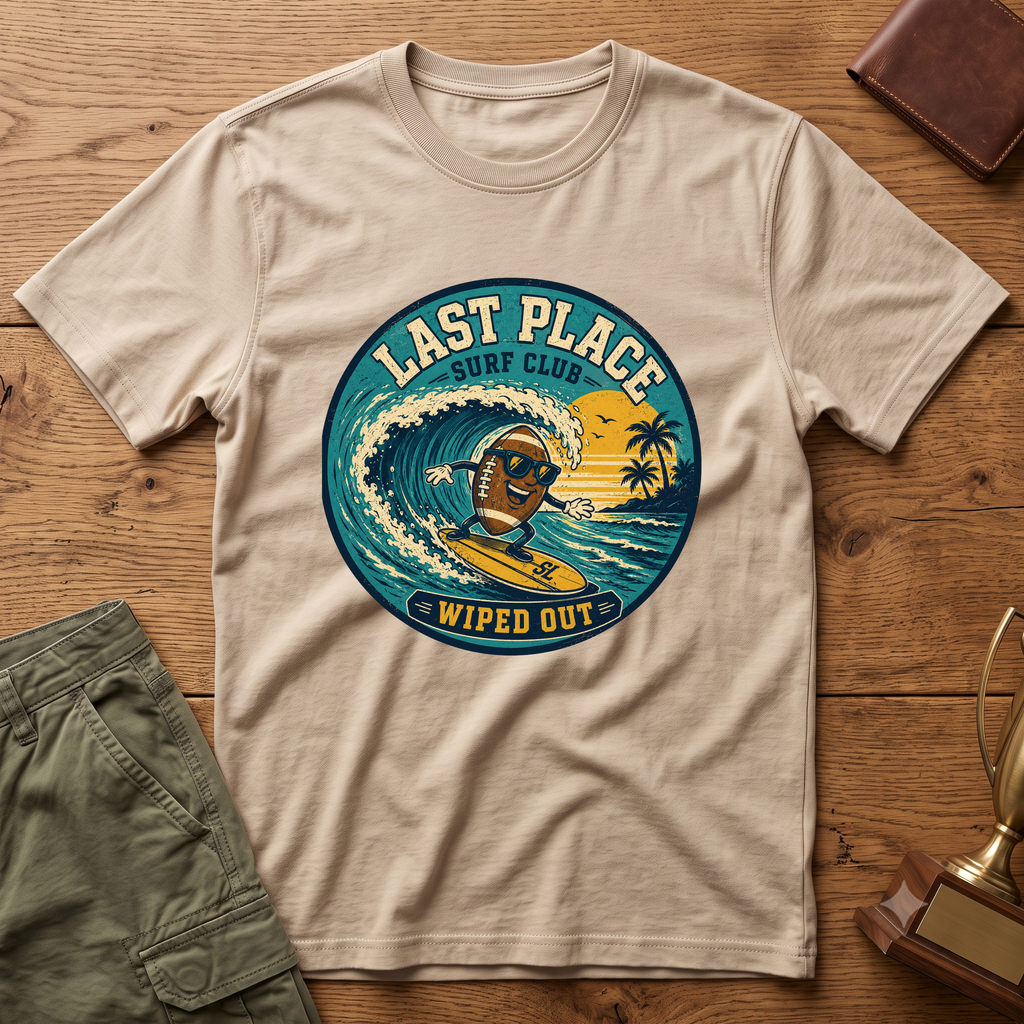 Last Place Surf Club Fantasy Football T-Shirt — Retro Wiped Out Surfing Graphic Tee