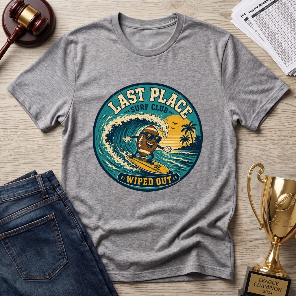 Last Place Surf Club Fantasy Football T-Shirt — Retro Wiped Out Surfing Graphic Tee