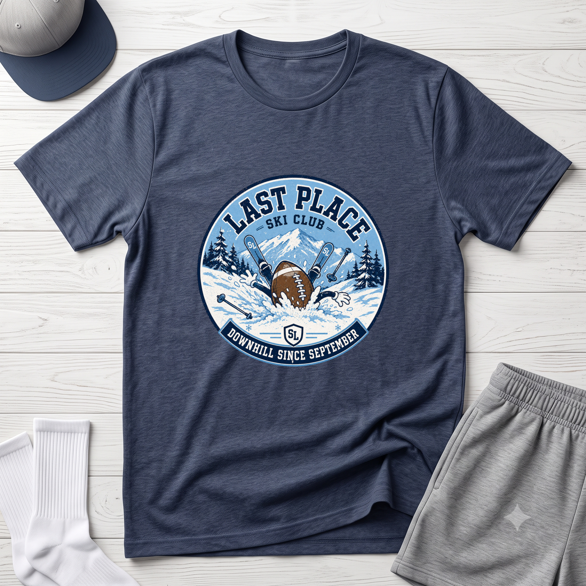 Last Place Ski Club Fantasy Football T-Shirt – Funny Downhill Skiing Graphic Tee
