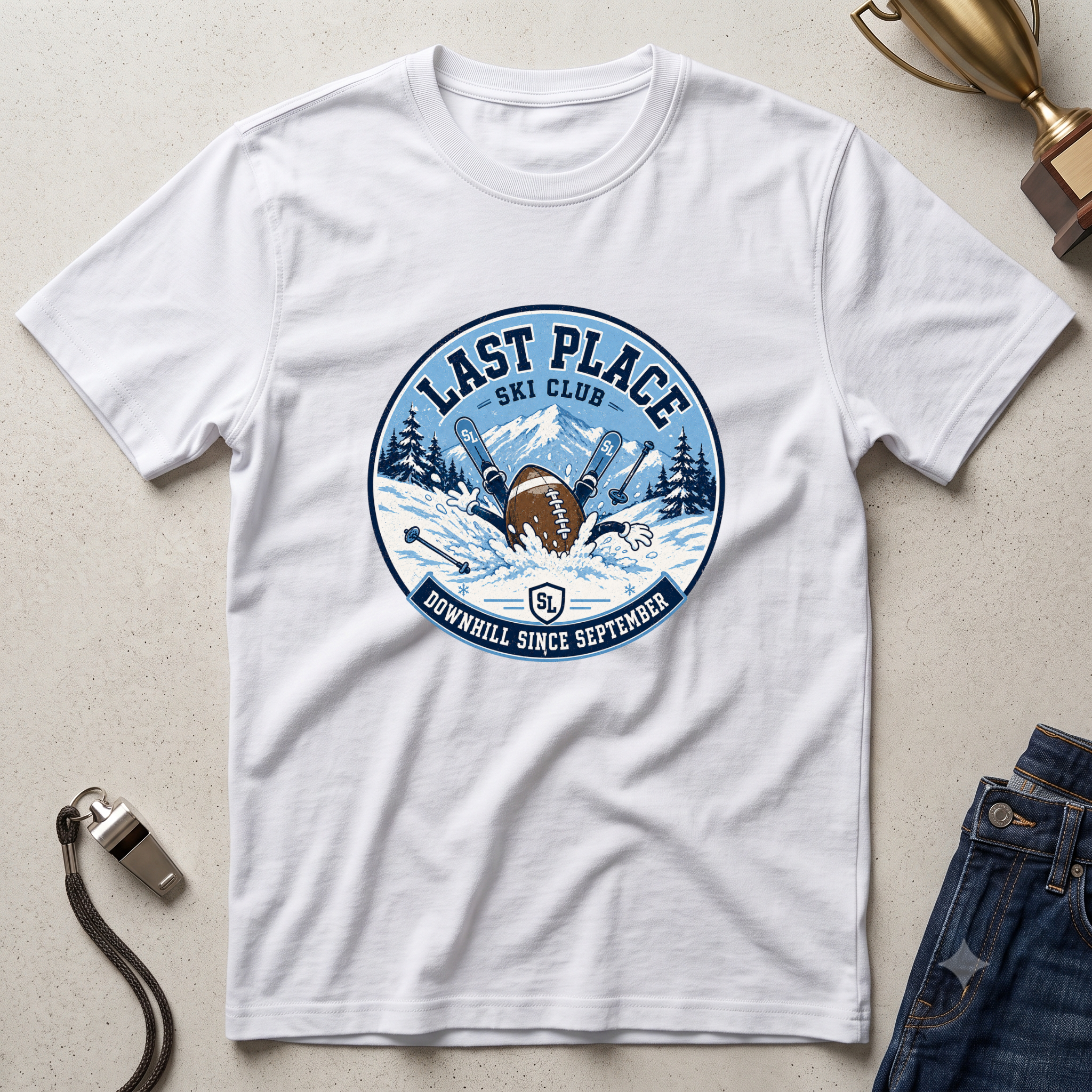 Last Place Ski Club Fantasy Football T-Shirt – Funny Downhill Skiing Graphic Tee
