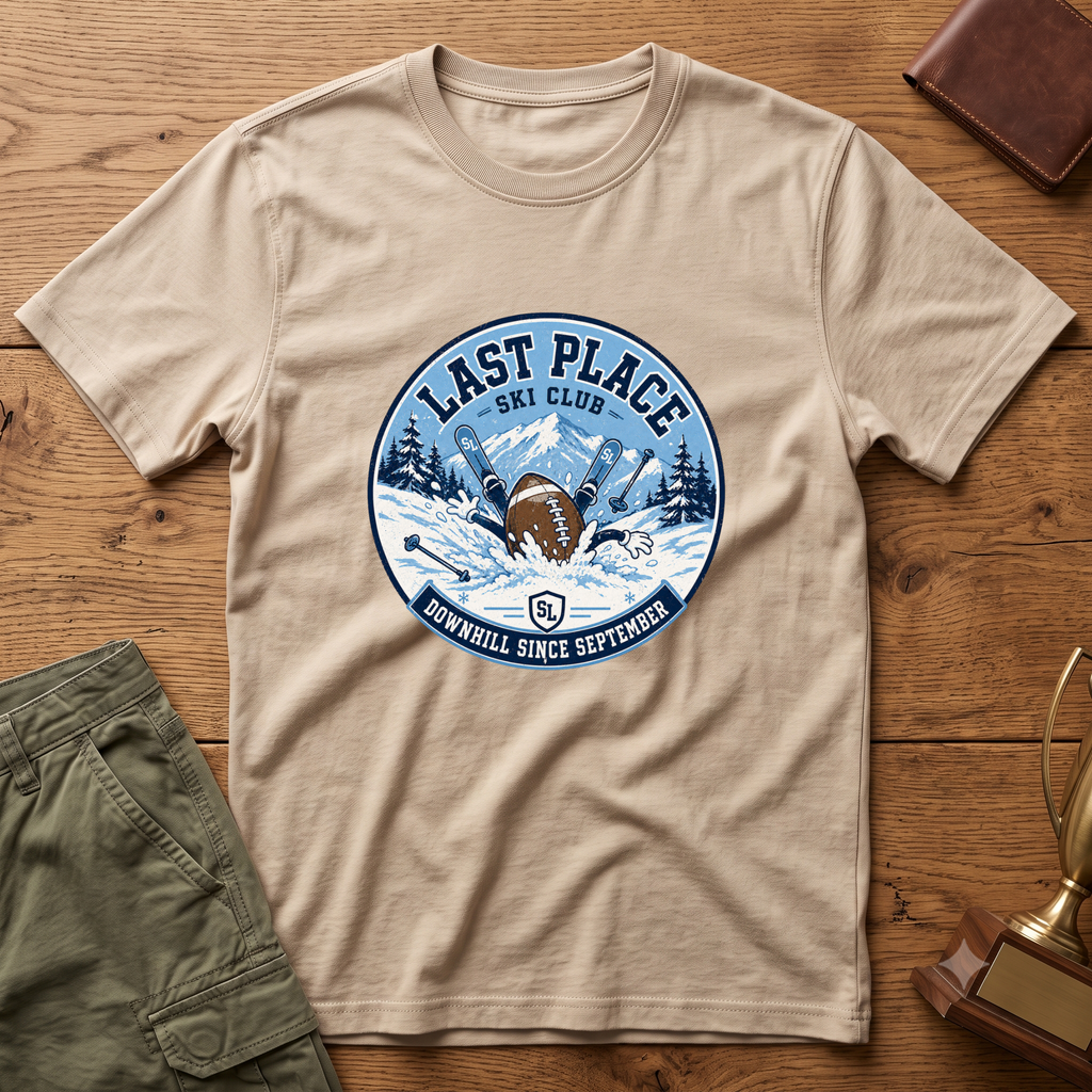 Last Place Ski Club Fantasy Football T-Shirt – Funny Downhill Skiing Graphic Tee