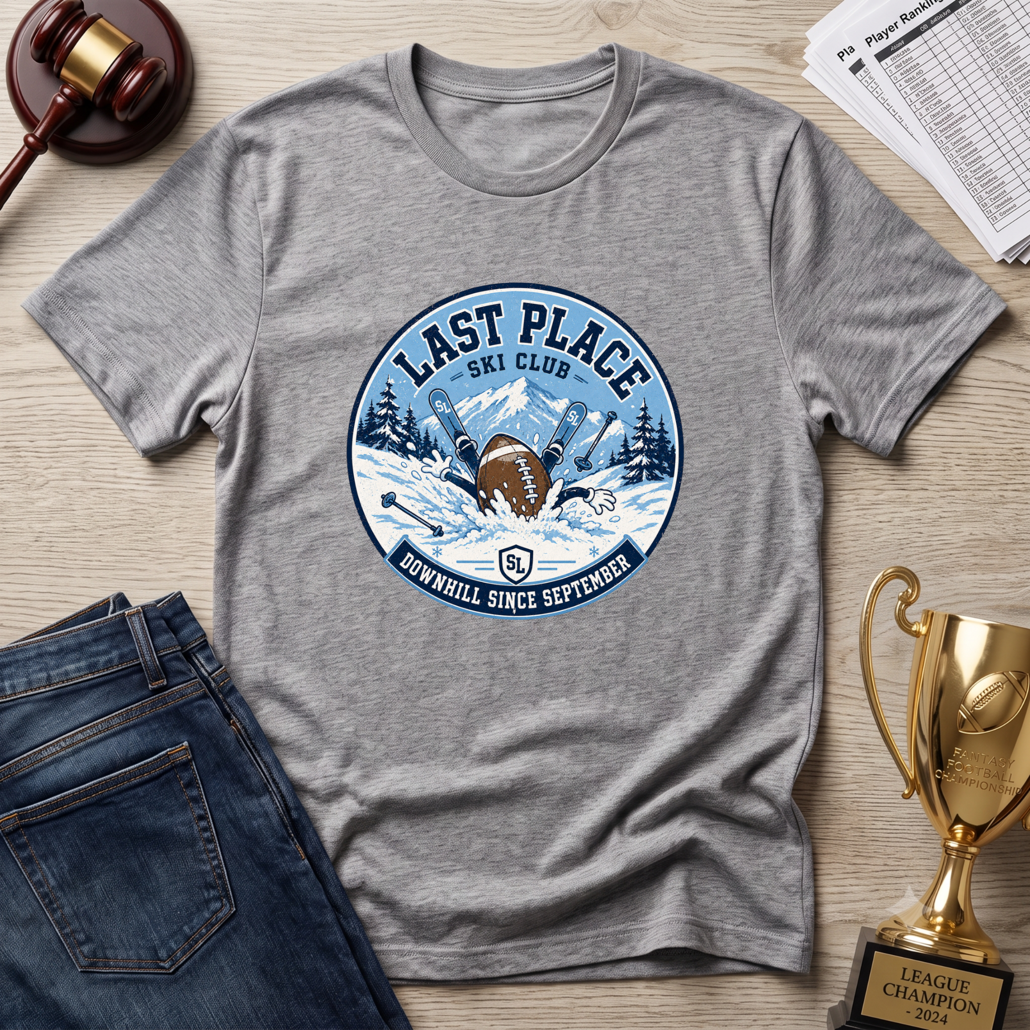 Last Place Ski Club Fantasy Football T-Shirt – Funny Downhill Skiing Graphic Tee