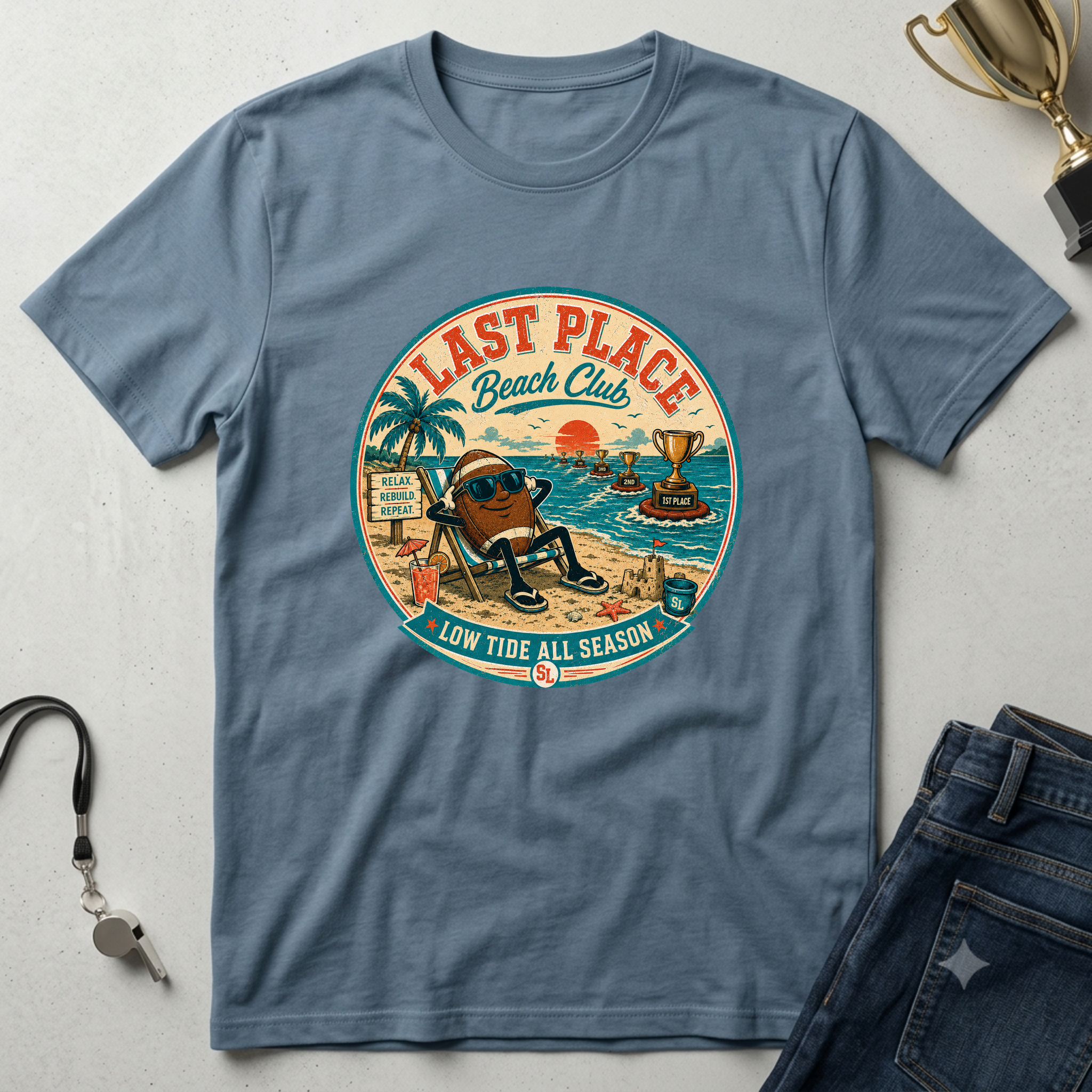 Last Place Beach Club Fantasy Football T-Shirt — Funny Retro Vacation Graphic Tee