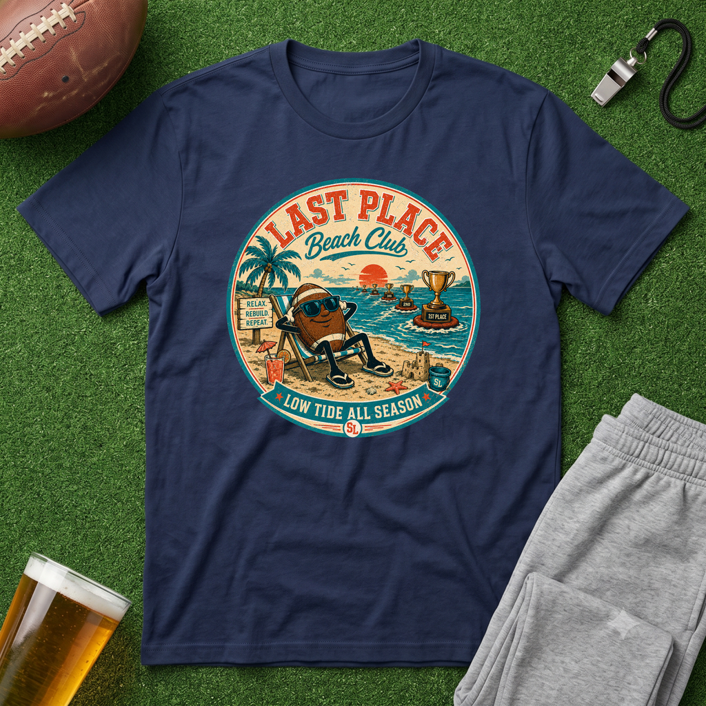 Last Place Beach Club Fantasy Football T-Shirt — Funny Retro Vacation Graphic Tee