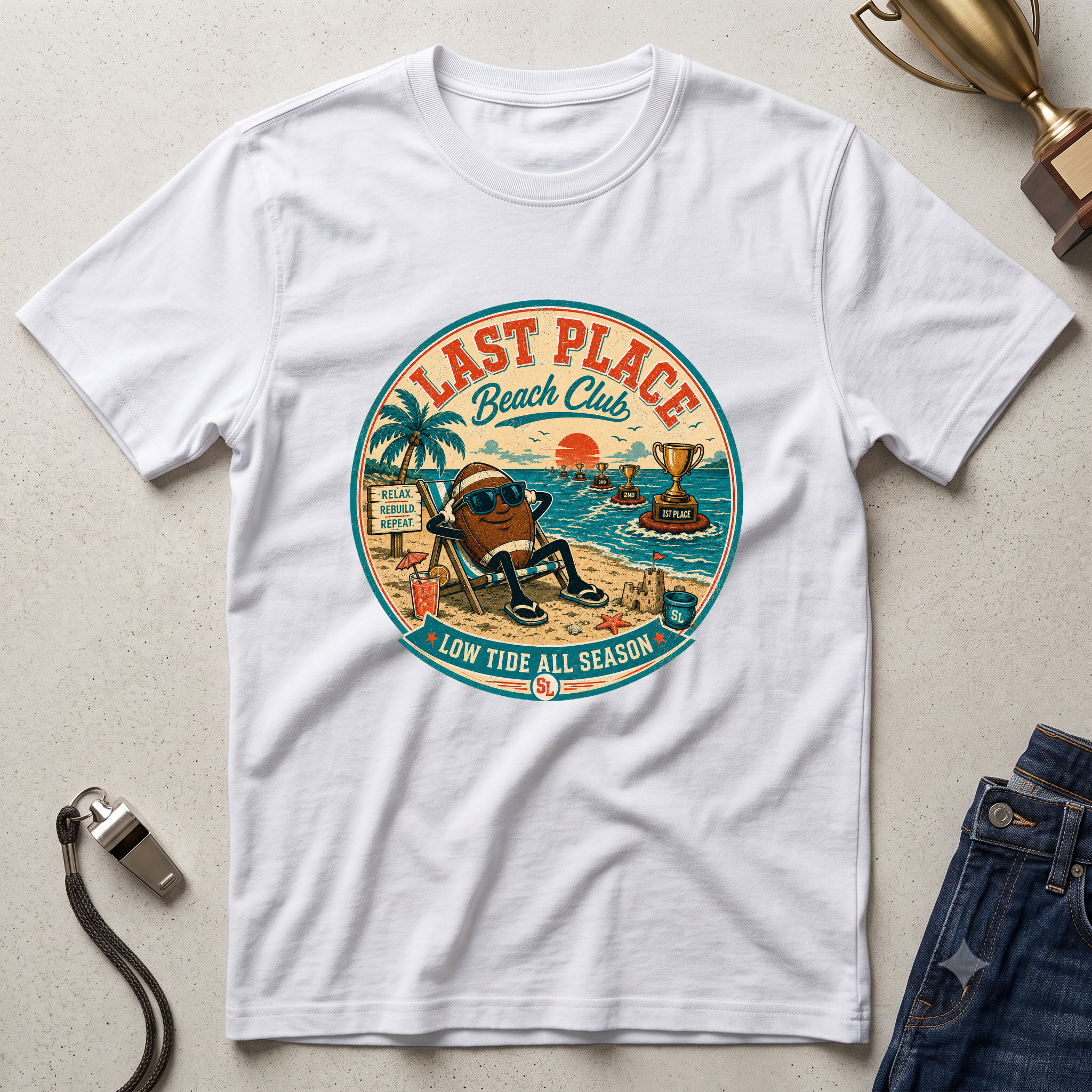 Last Place Beach Club Fantasy Football T-Shirt — Funny Retro Vacation Graphic Tee