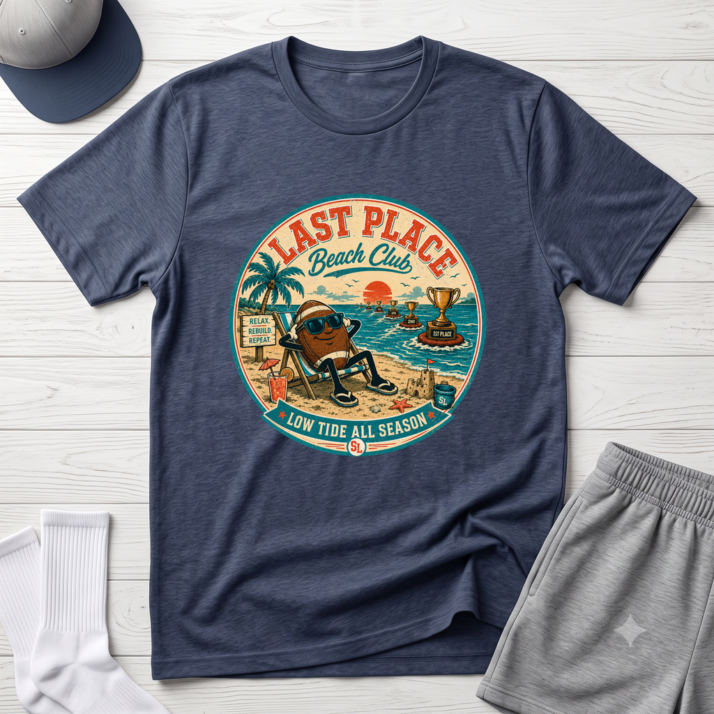 Last Place Beach Club Fantasy Football T-Shirt — Funny Retro Vacation Graphic Tee
