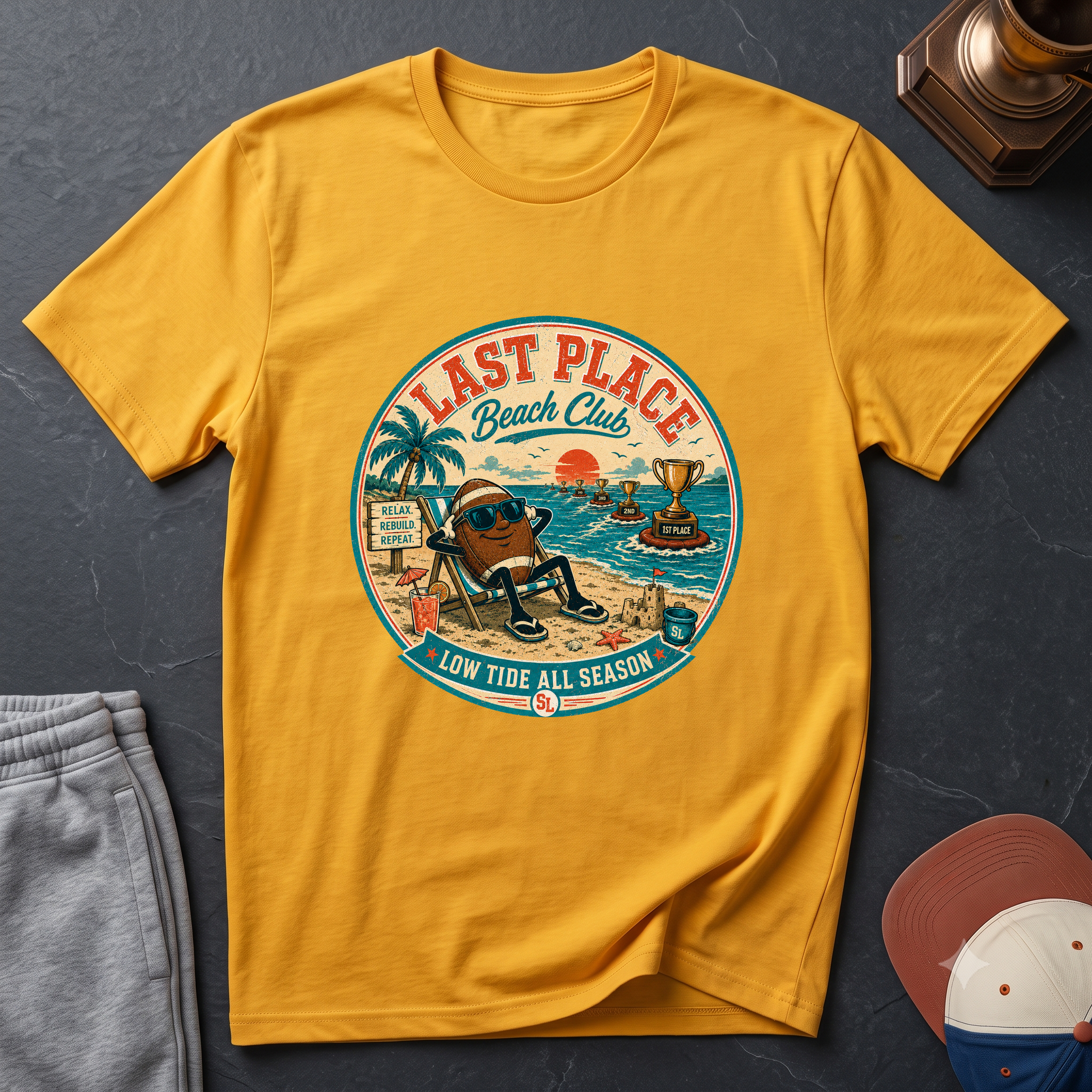 Last Place Beach Club Fantasy Football T-Shirt — Funny Retro Vacation Graphic Tee