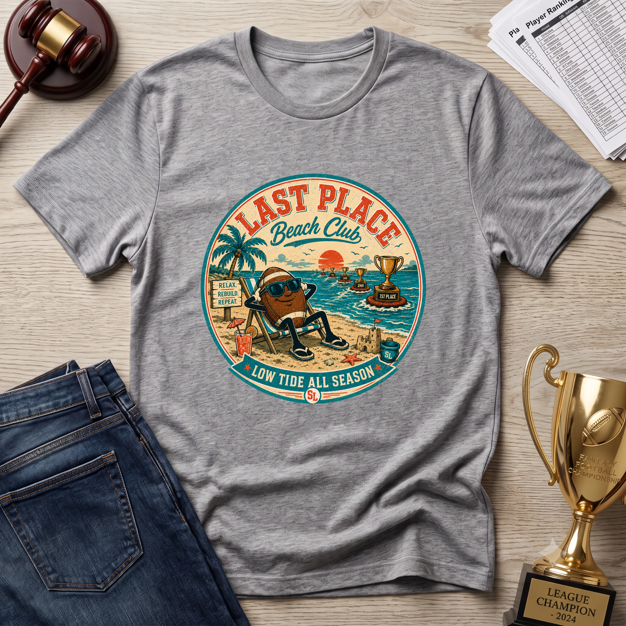 Last Place Beach Club Fantasy Football T-Shirt — Funny Retro Vacation Graphic Tee