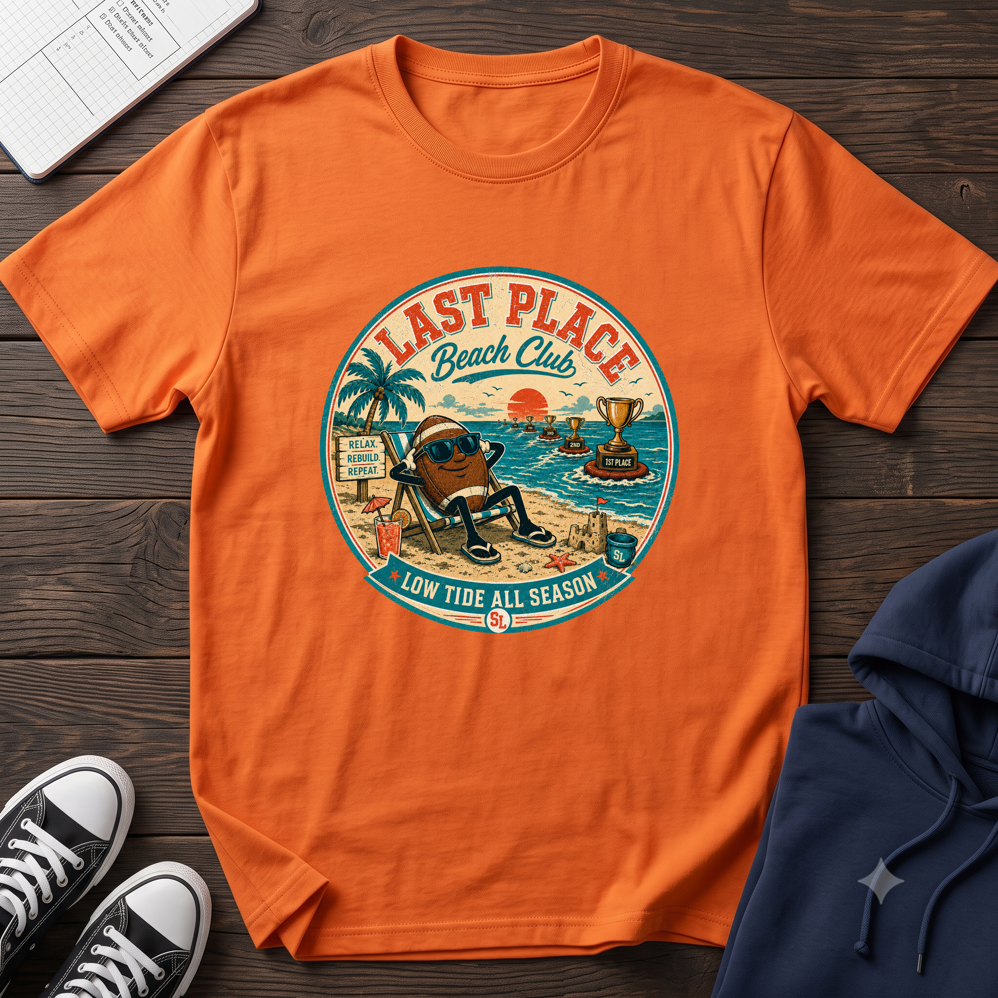 Last Place Beach Club Fantasy Football T-Shirt — Funny Retro Vacation Graphic Tee