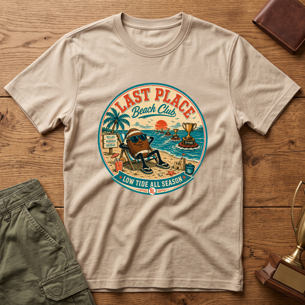 Last Place Beach Club Fantasy Football T-Shirt — Funny Retro Vacation Graphic Tee