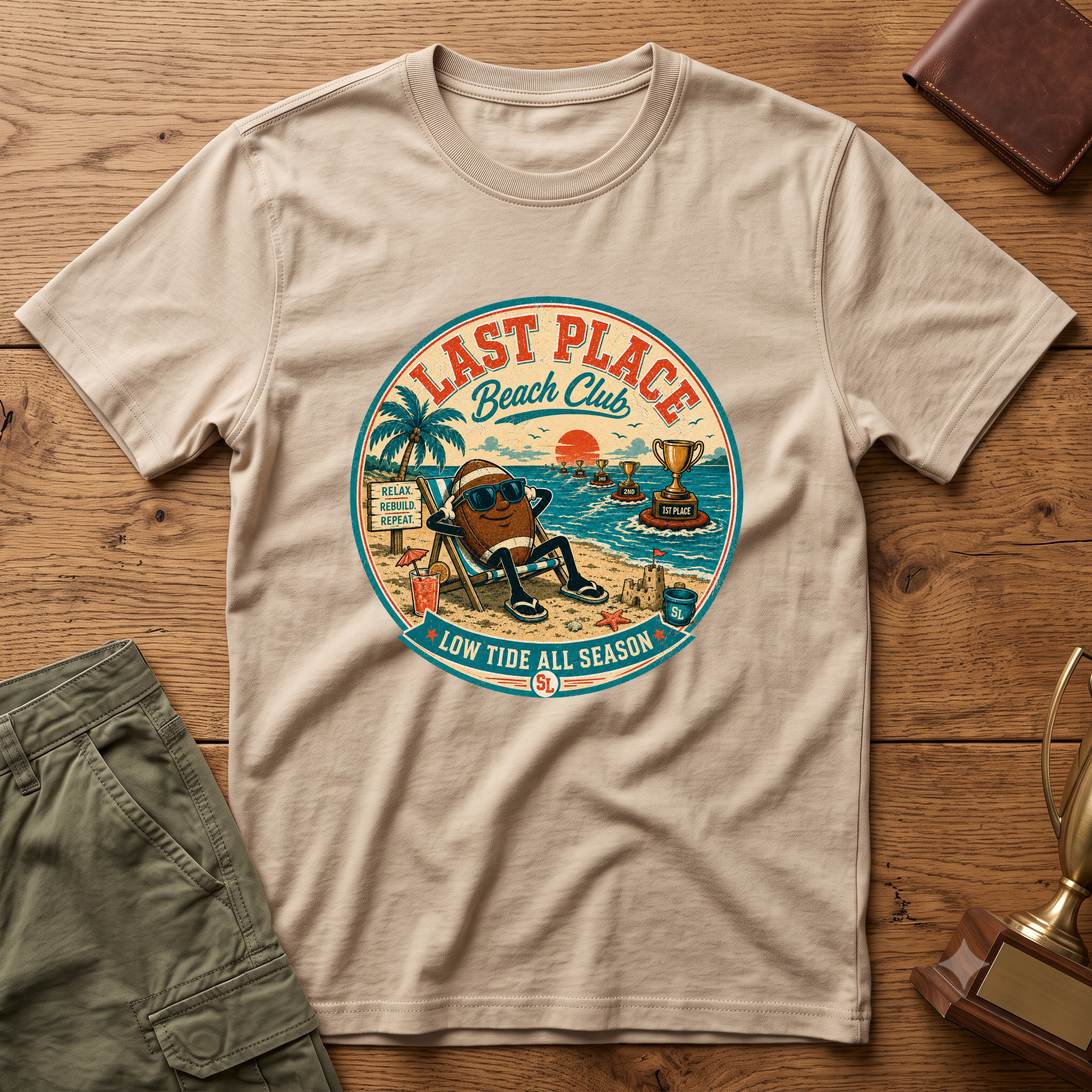 Last Place Beach Club Fantasy Football T-Shirt — Funny Retro Vacation Graphic Tee