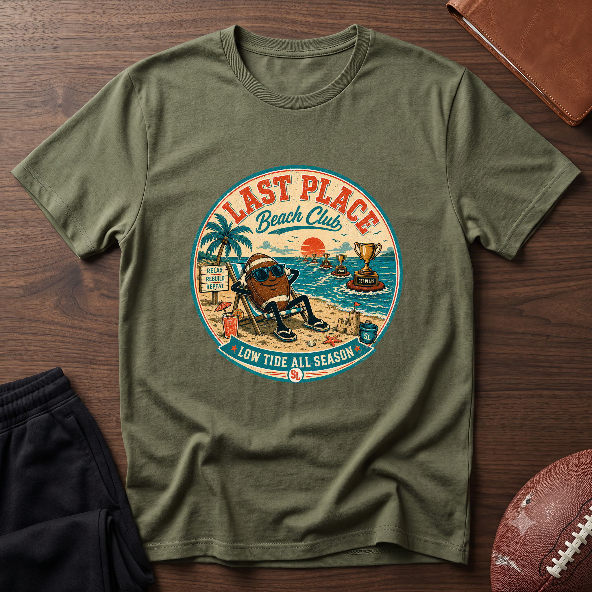 Last Place Beach Club Fantasy Football T-Shirt — Funny Retro Vacation Graphic Tee