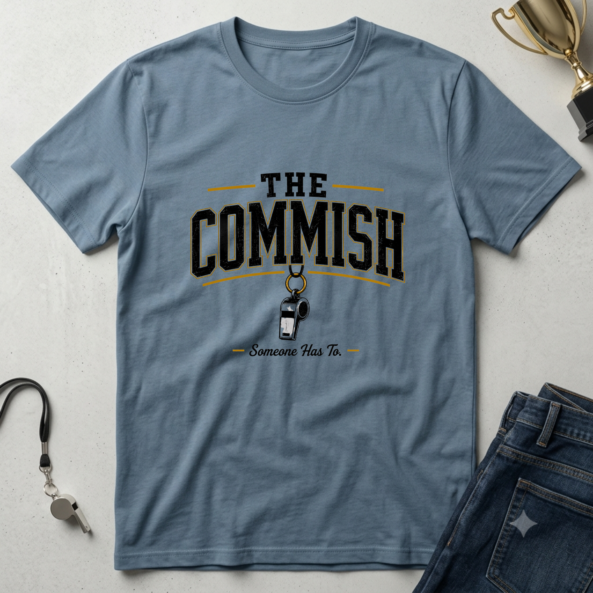 The Commish Fantasy Football T-Shirt — Vintage Referee / Whistle Coach Shirt