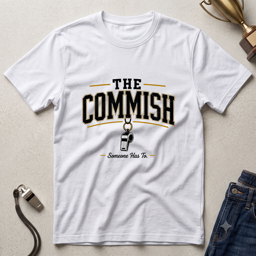 The Commish Fantasy Football T-Shirt — Vintage Referee / Whistle Coach Shirt