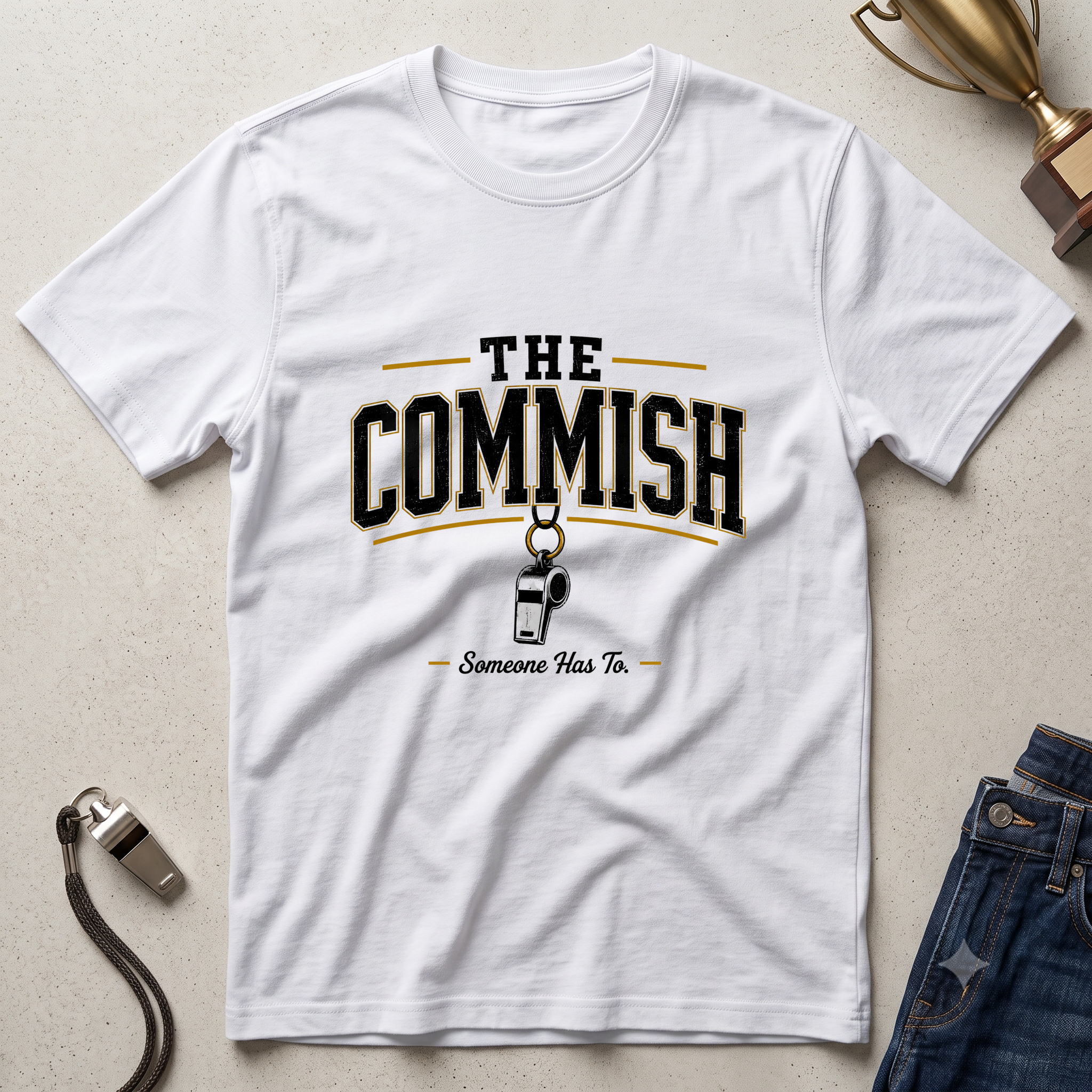 The Commish Fantasy Football T-Shirt — Vintage Referee / Whistle Coach Shirt