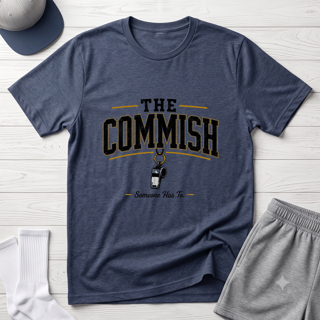 The Commish Fantasy Football T-Shirt — Vintage Referee / Whistle Coach Shirt
