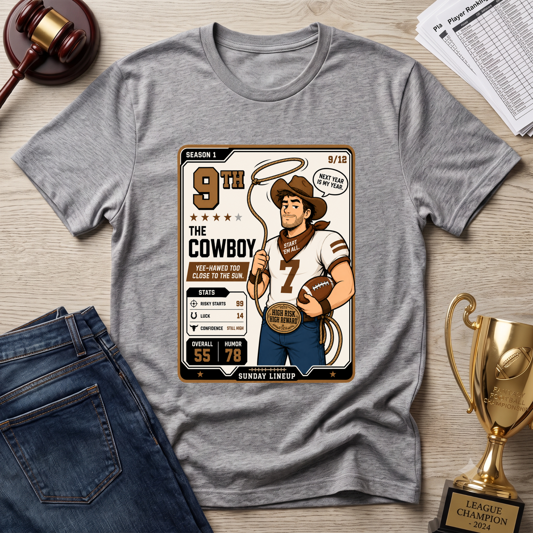 Cowboy Fantasy Football Graphic T‑Shirt — 9th place The Cowboy Sports Tee