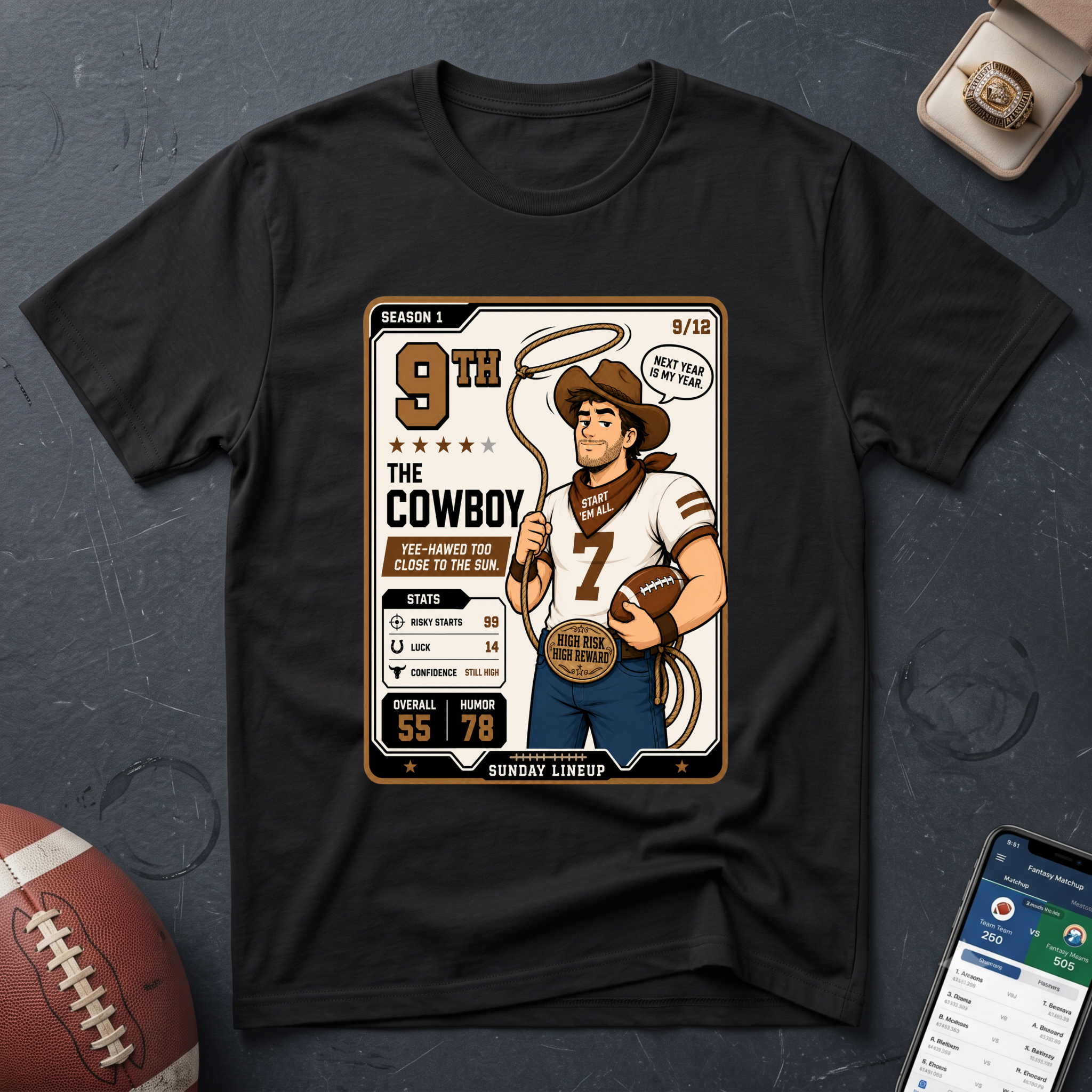 Cowboy Fantasy Football Graphic T‑Shirt — 9th place The Cowboy Sports Tee