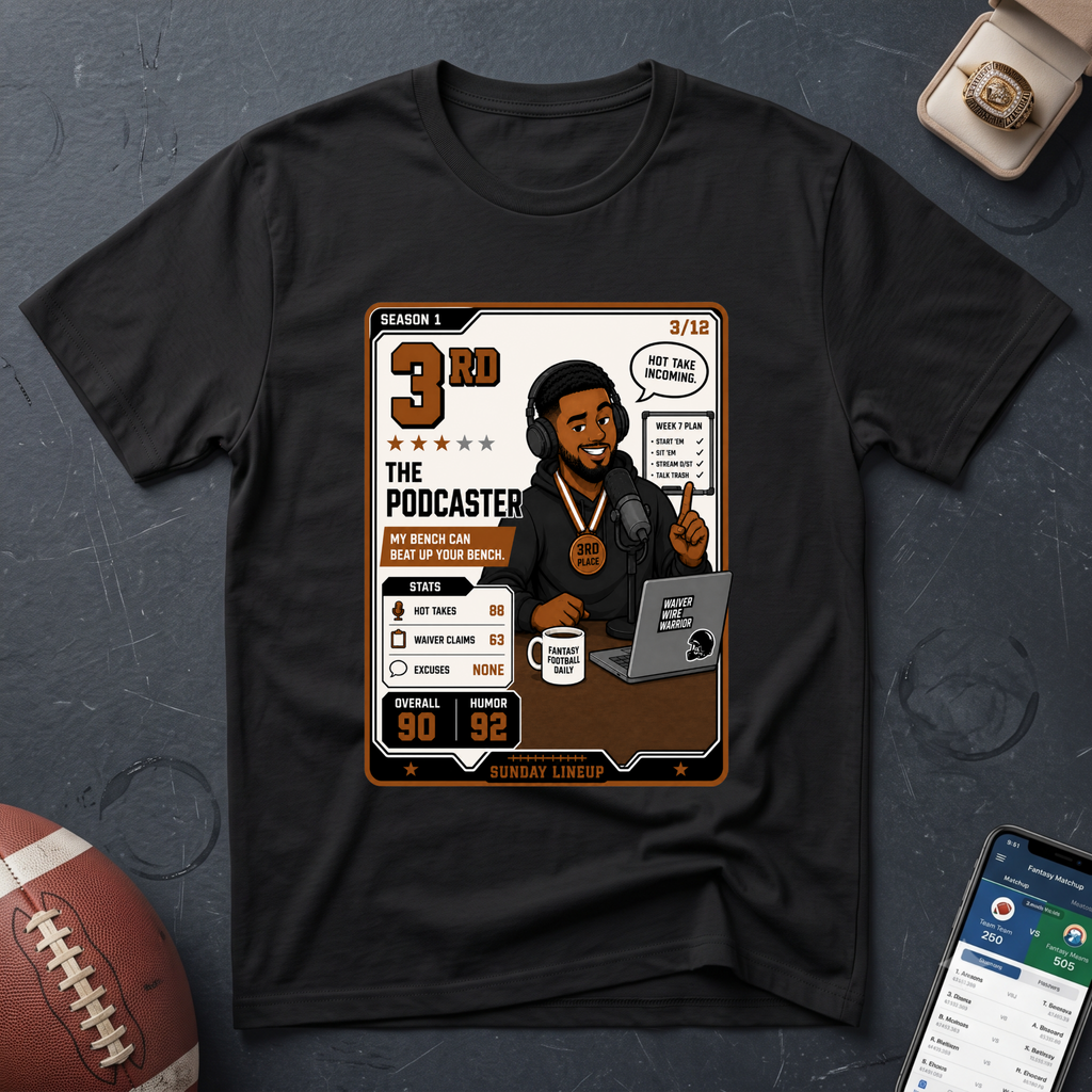 3rd Place The Podcaster Fantasy Football League T-Shirt