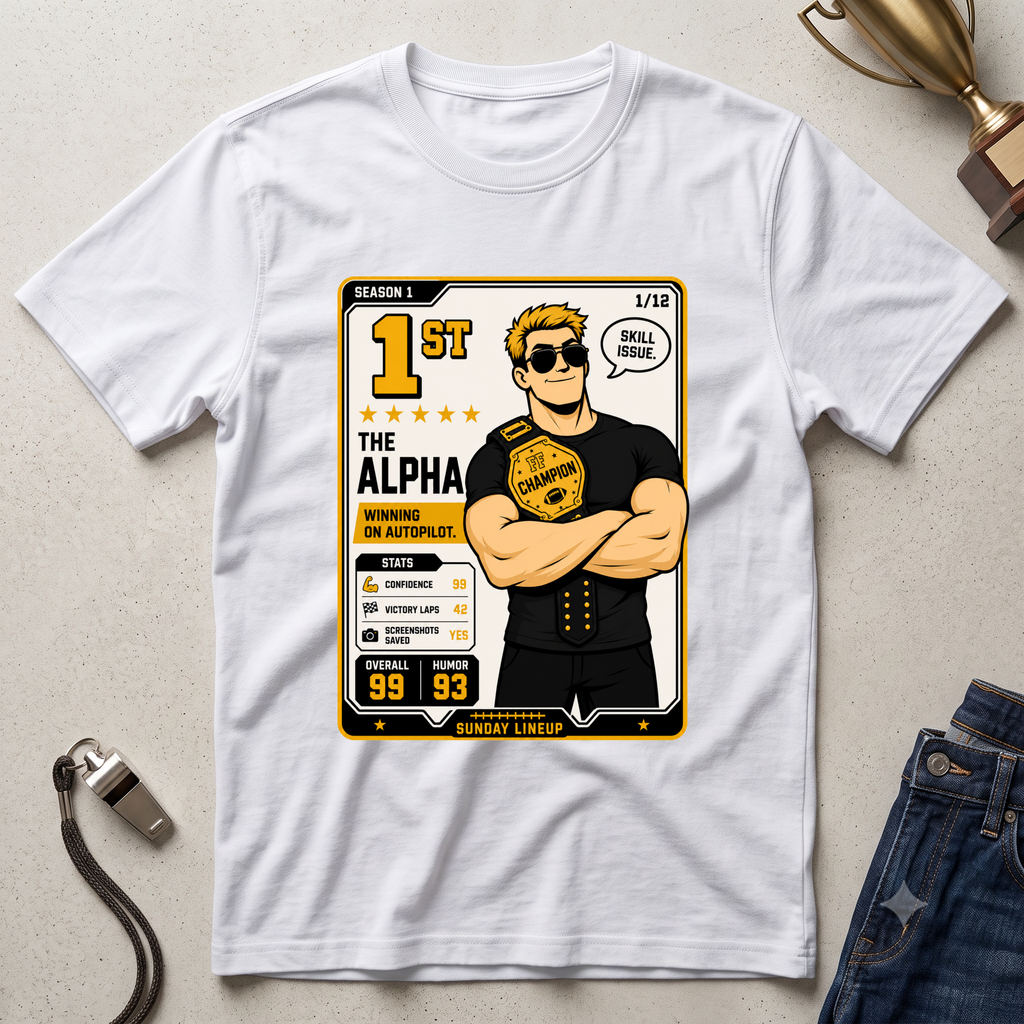 Alpha Champion Graphic T-Shirt — "1st The Alpha" Gaming Card Design Fantasy Football League