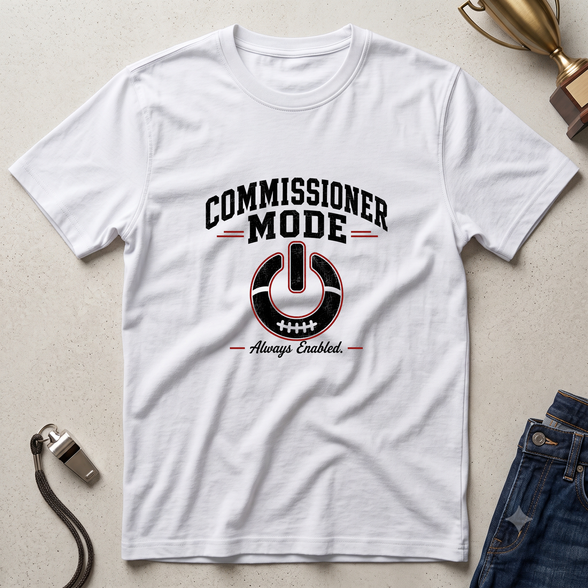 Commissioner Mode Fantasy Football T-Shirt — Referee / Sports Official Polo-Style Design