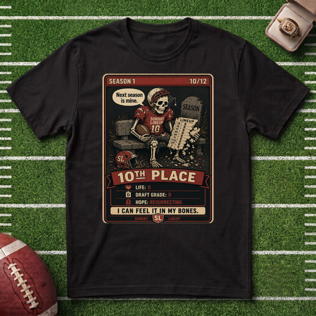 10th Place Fantasy Football League Placement Skeleton T-Shirt