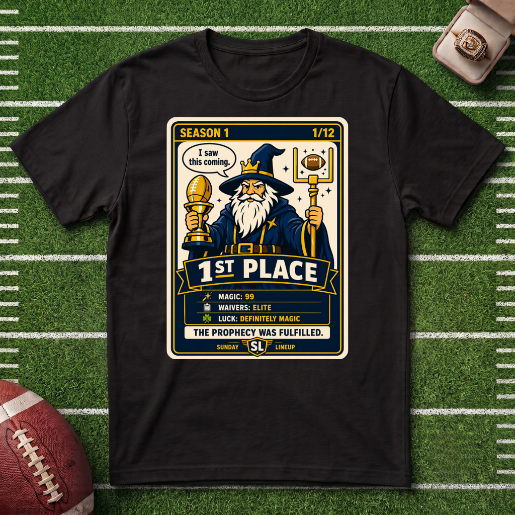 1st Place Wizard Fantasy Football League Placement T-Shirt