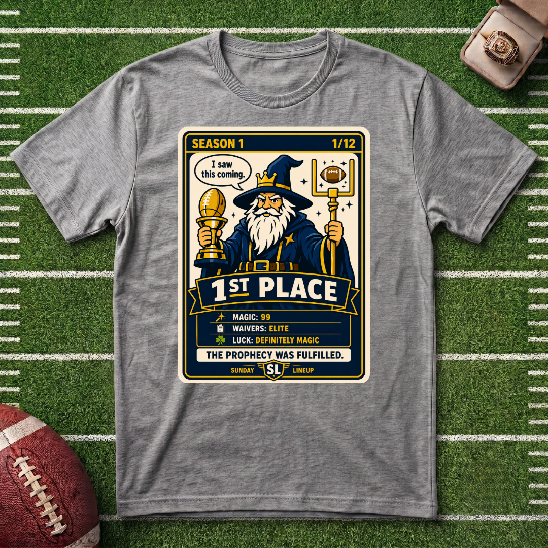 1st Place Wizard Fantasy Football League Placement T-Shirt