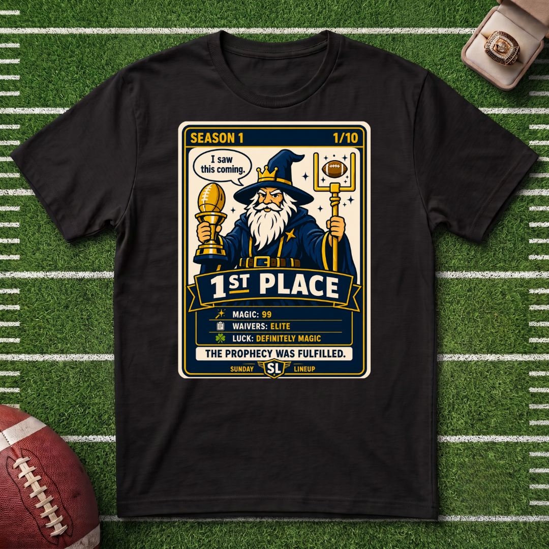 1st Place Fantasy Football League Placement 1/10 Wizard T-Shirt