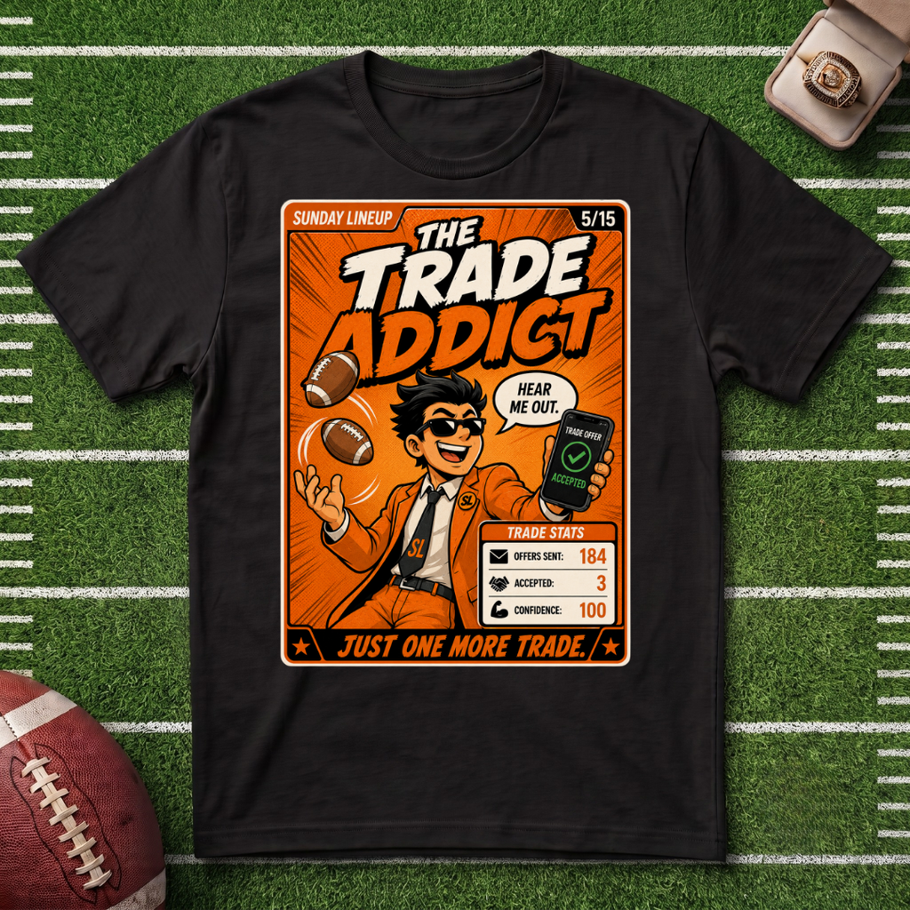 The Trade Addict T-Shirt — Vintage Fantasy Football Trading Comic Tee