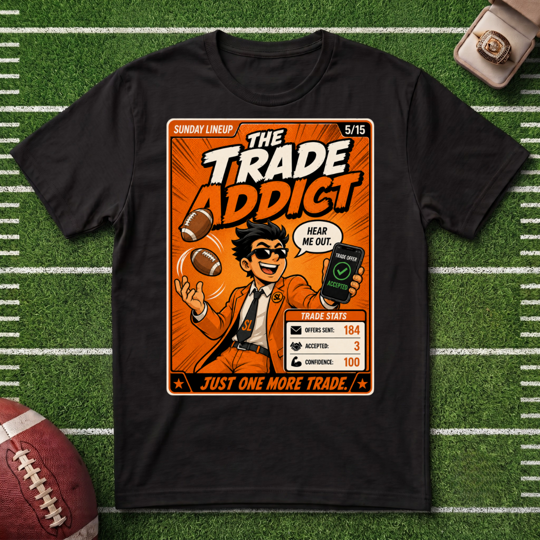 The Trade Addict T-Shirt — Vintage Football Trading Comic Tee