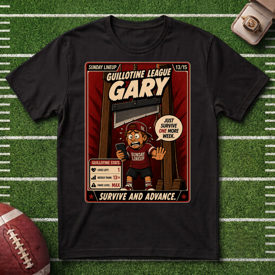 Guillotine League Gary T‑Shirt – Vintage Comic Fantasy Football Survivor Graphic Tee