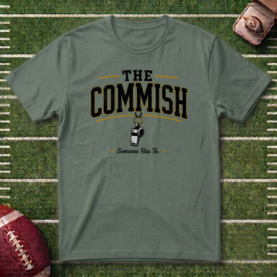 The Commish Fantasy Football Commissioner T-Shirt — Vintage Referee / Whistle Coach Shirt