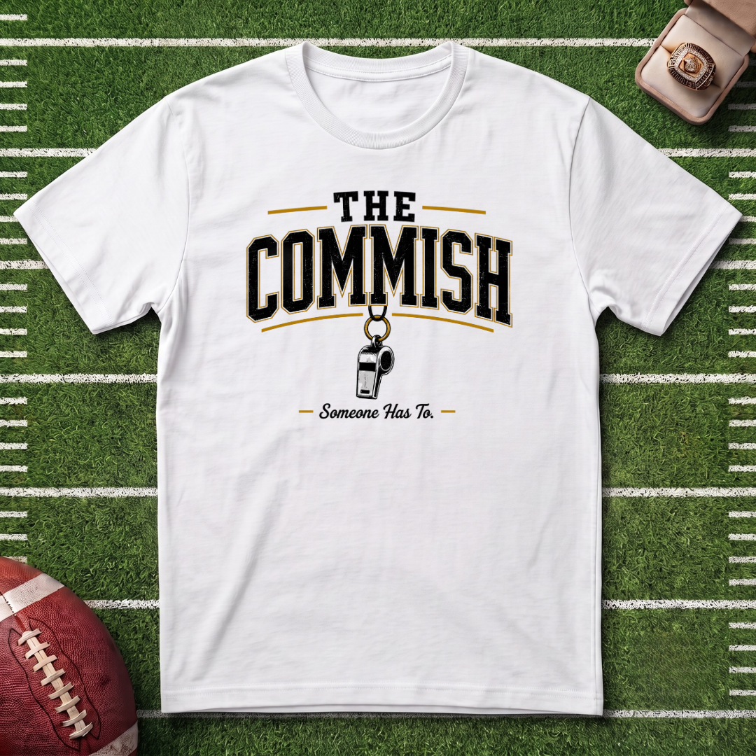 The Commish Fantasy Football Commissioner T-Shirt — Vintage Referee / Whistle Coach Shirt