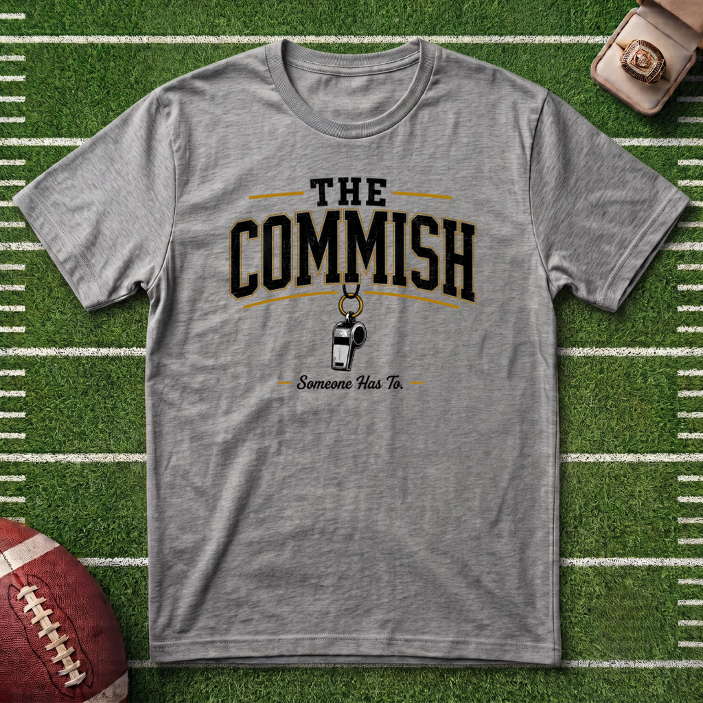 The Commish Fantasy Football Commissioner T-Shirt — Vintage Referee / Whistle Coach Shirt