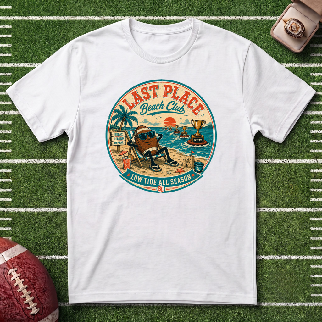 Last Place Beach Club Fantasy Football T-Shirt — Funny Retro Vacation Graphic Tee