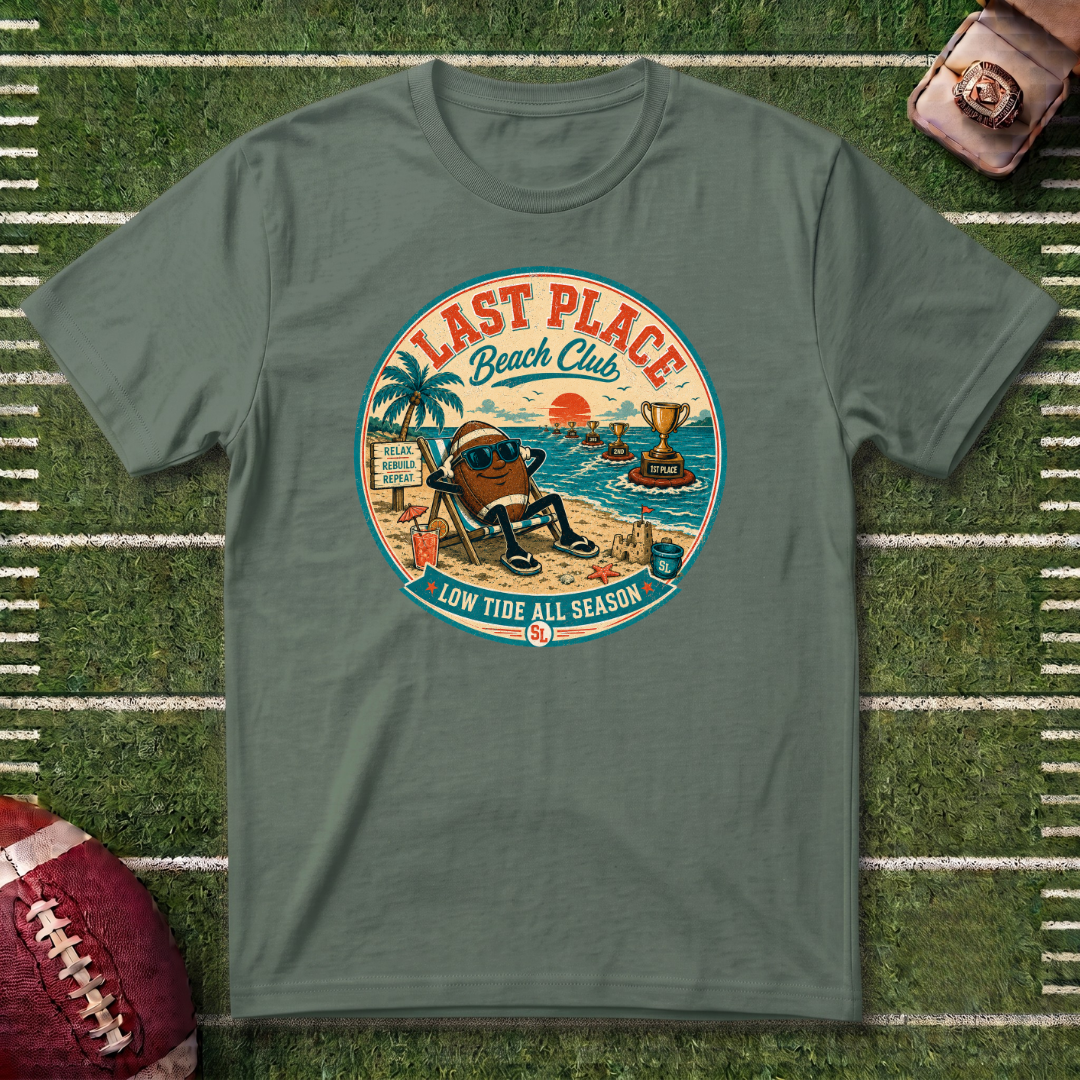 Last Place Beach Club Fantasy Football T-Shirt — Funny Retro Vacation Graphic Tee