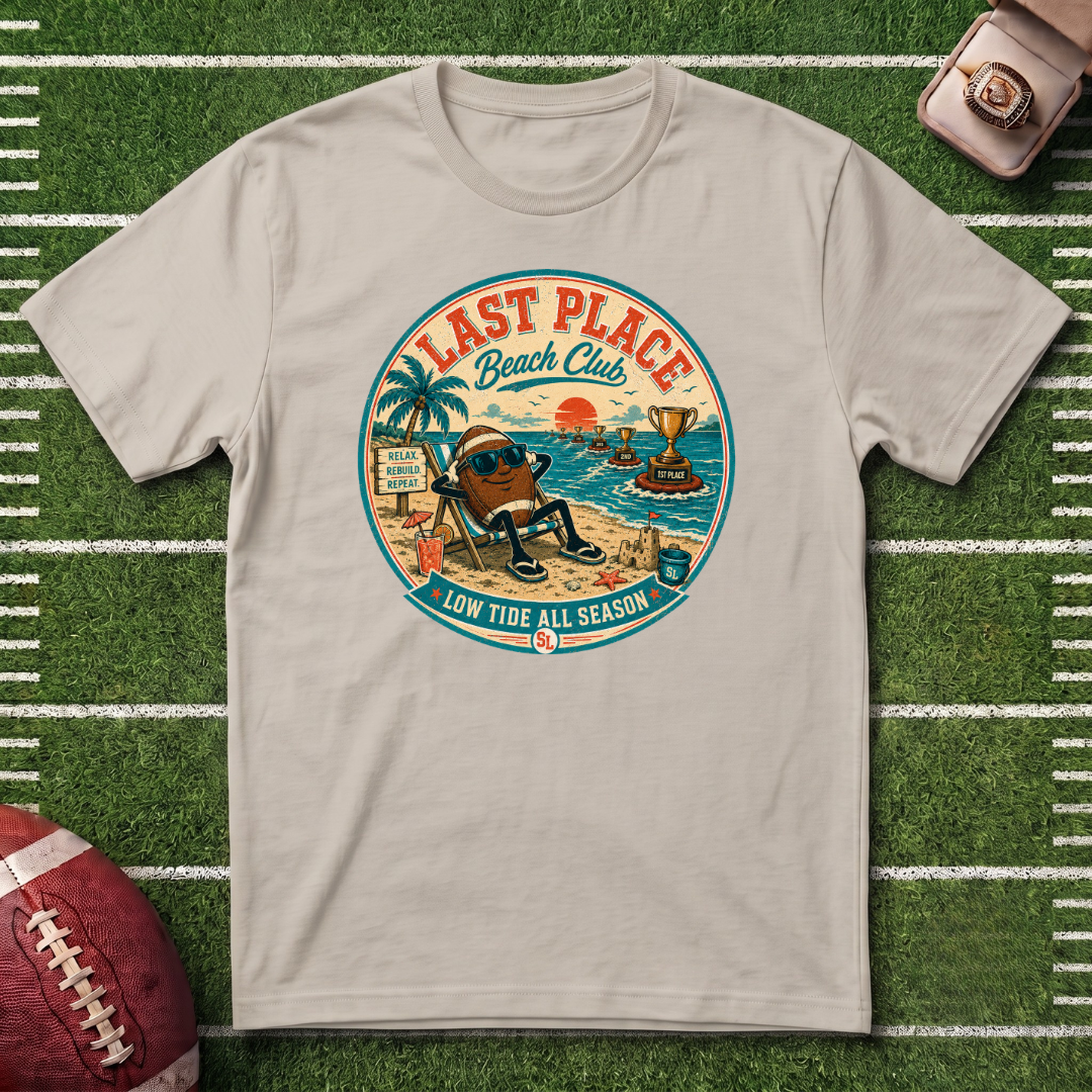 Last Place Beach Club Fantasy Football T-Shirt — Funny Retro Vacation Graphic Tee