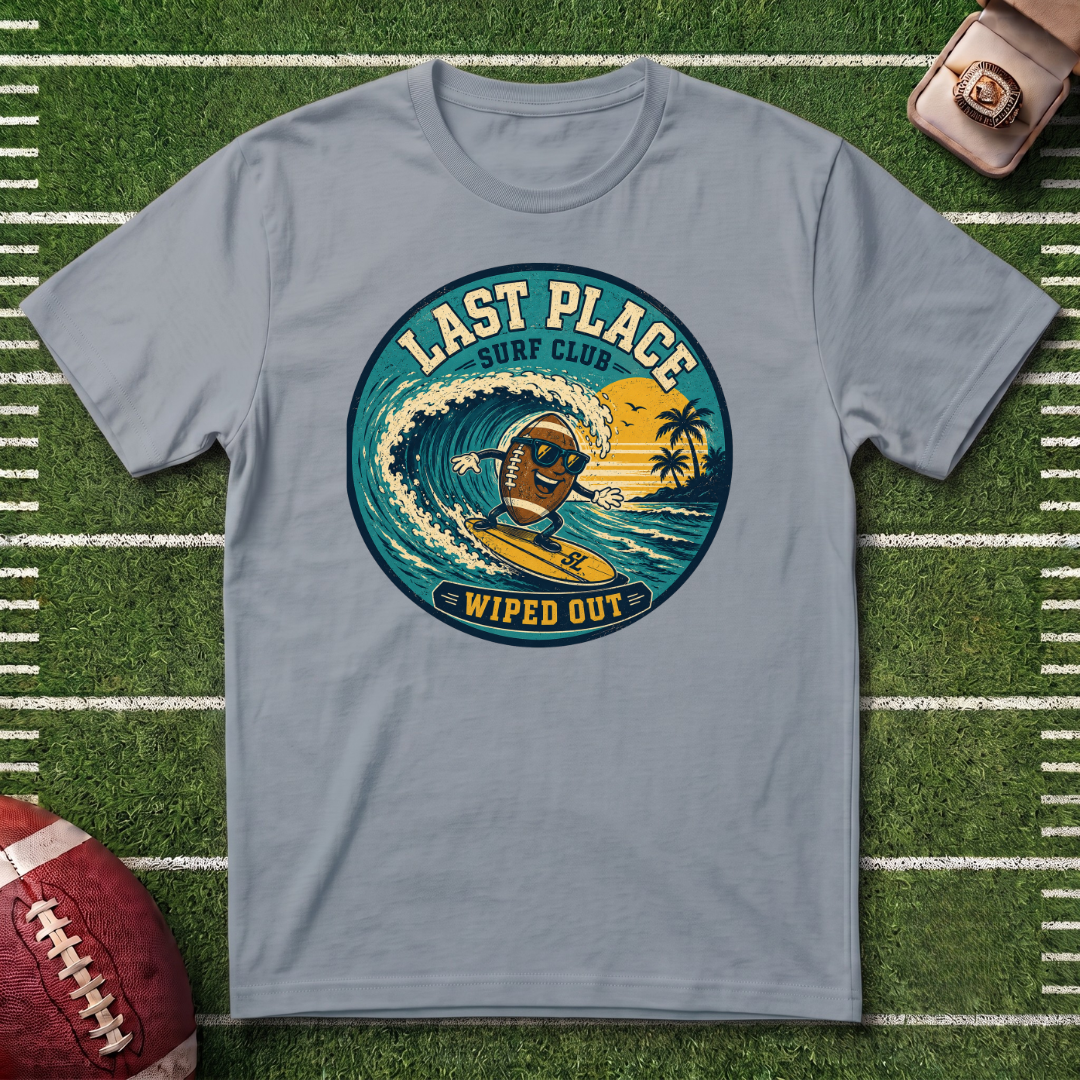 Last Place Surf Club Fantasy Football T-Shirt — Retro Wiped Out Surfing Graphic Tee