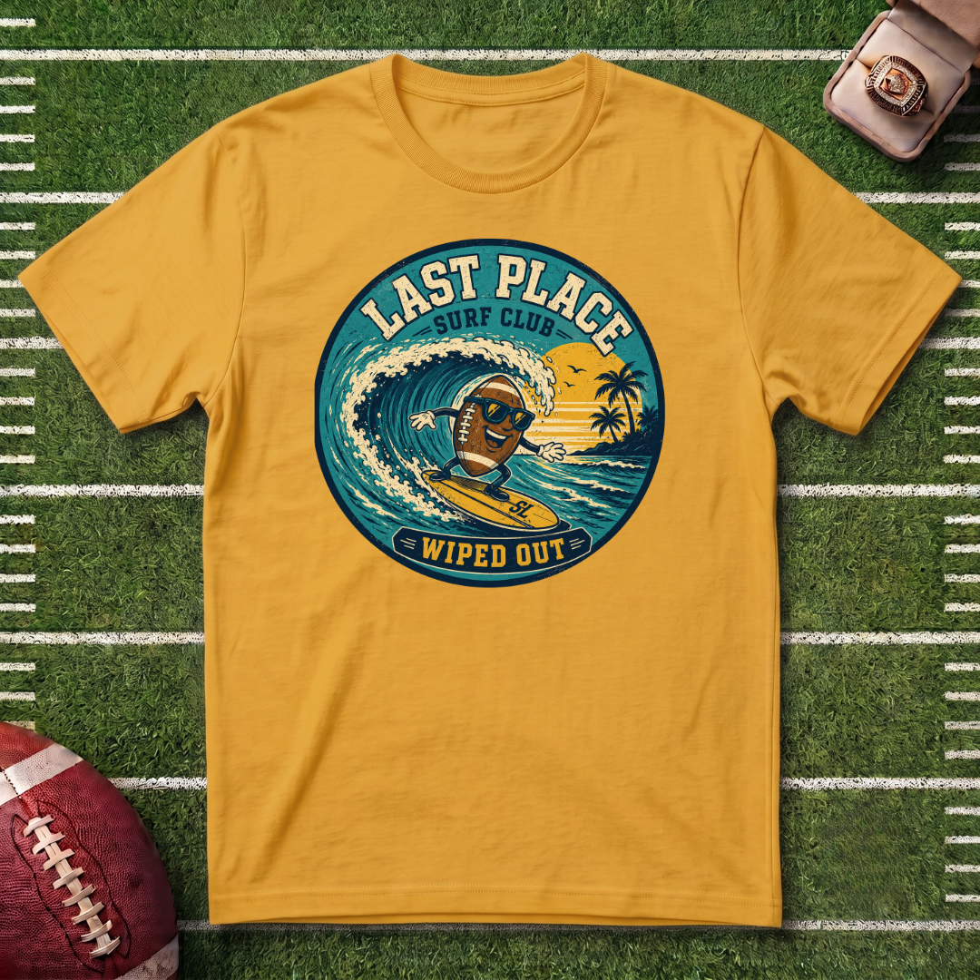 Last Place Surf Club Fantasy Football T-Shirt — Retro Wiped Out Surfing Graphic Tee