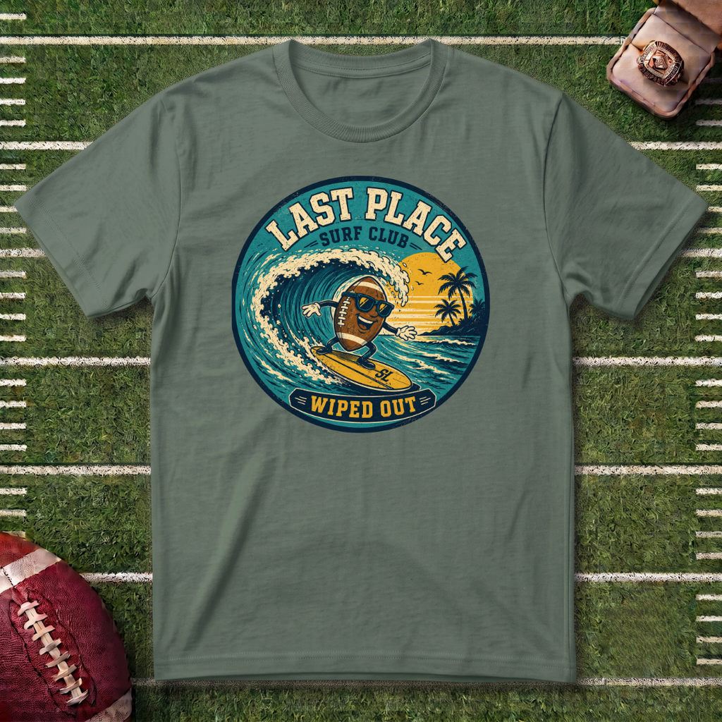 Last Place Surf Club Fantasy Football T-Shirt — Retro Wiped Out Surfing Graphic Tee