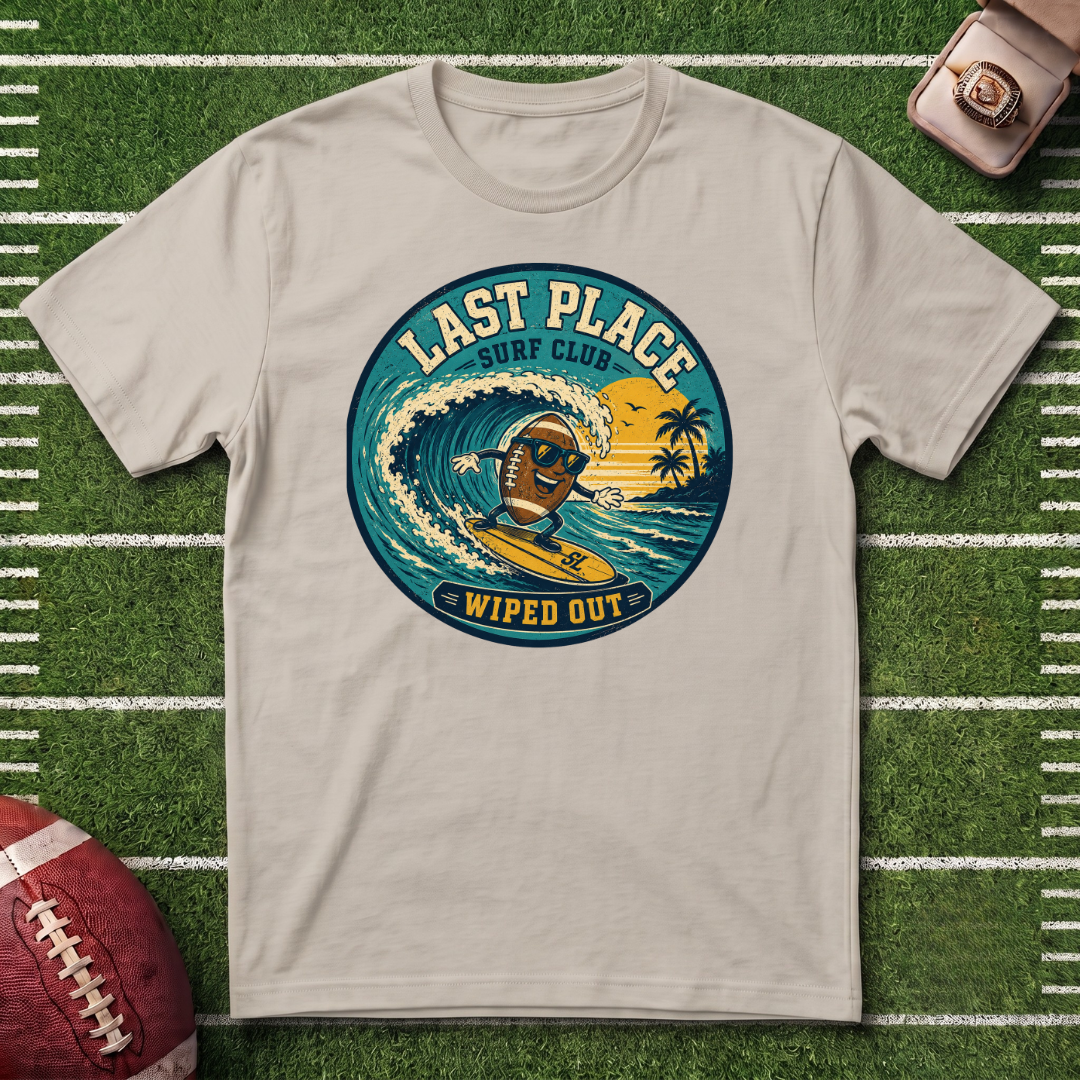 Last Place Surf Club Fantasy Football T-Shirt — Retro Wiped Out Surfing Graphic Tee